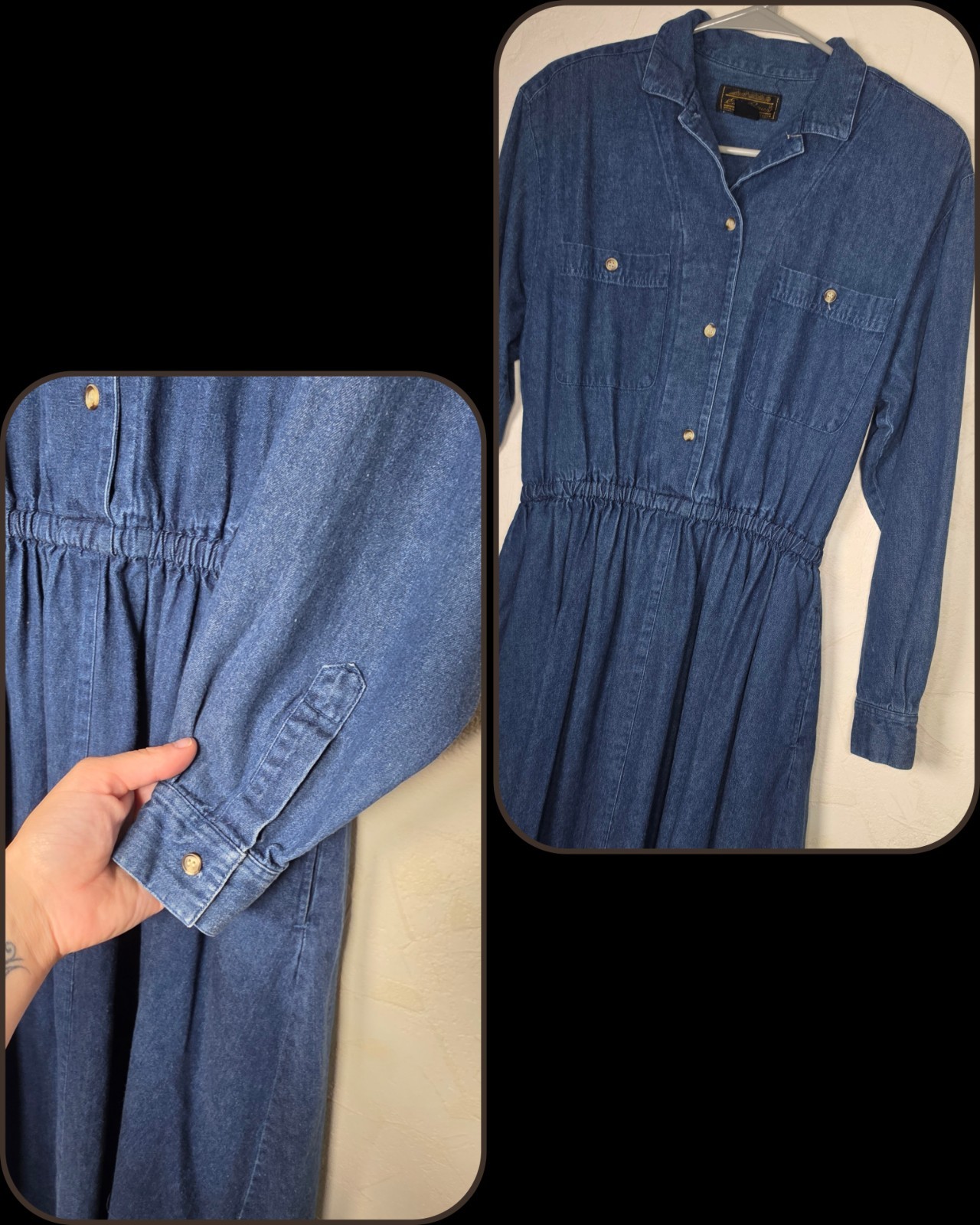 Vtg 90s Eddie Bauer Jean Long Sleeve Dress 100% Cotton Cottagecore Size Small