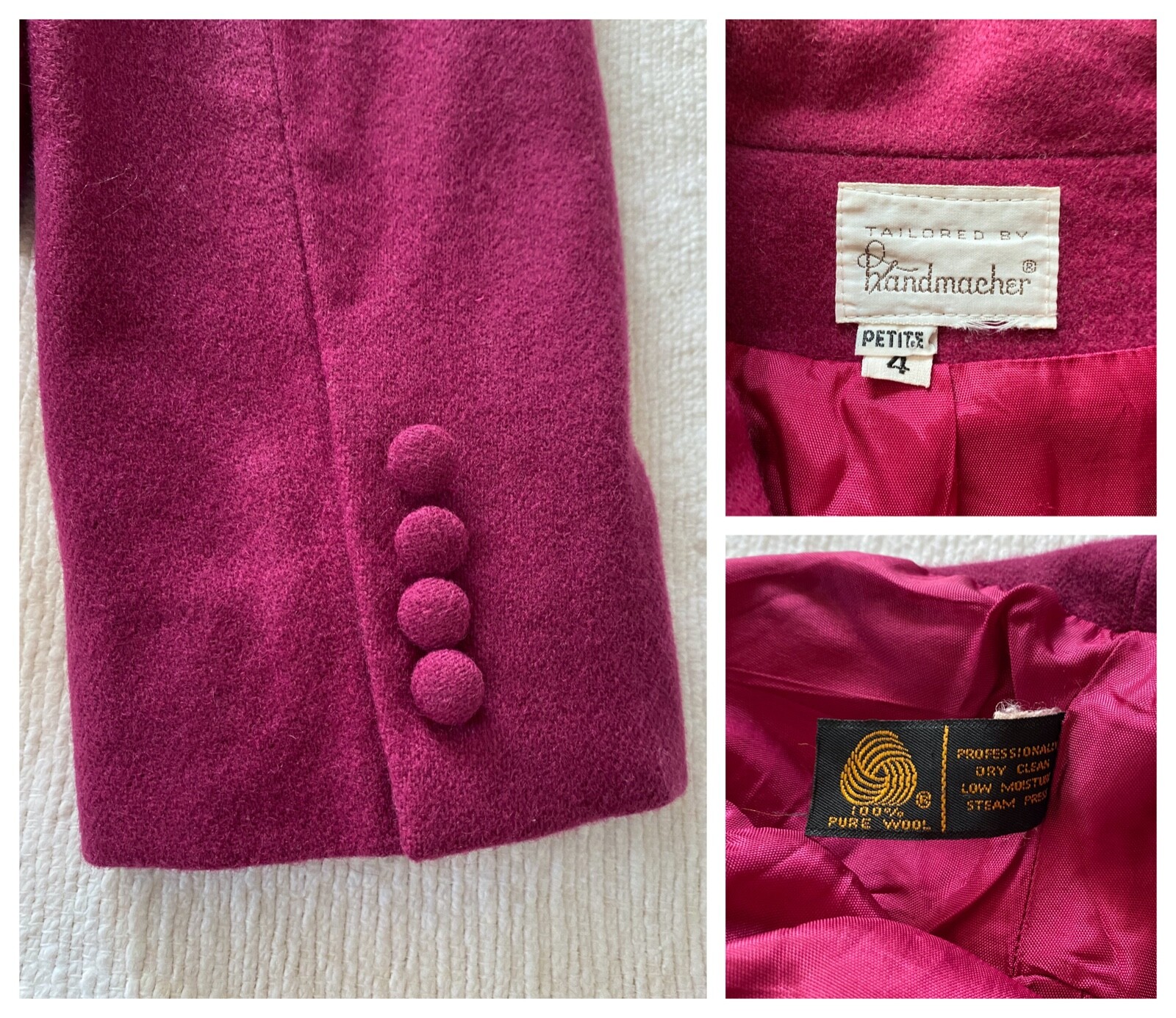 VTG Fitted Wool Jacket | Tailored by Handmacher | Covered Buttons| Petite | Pink