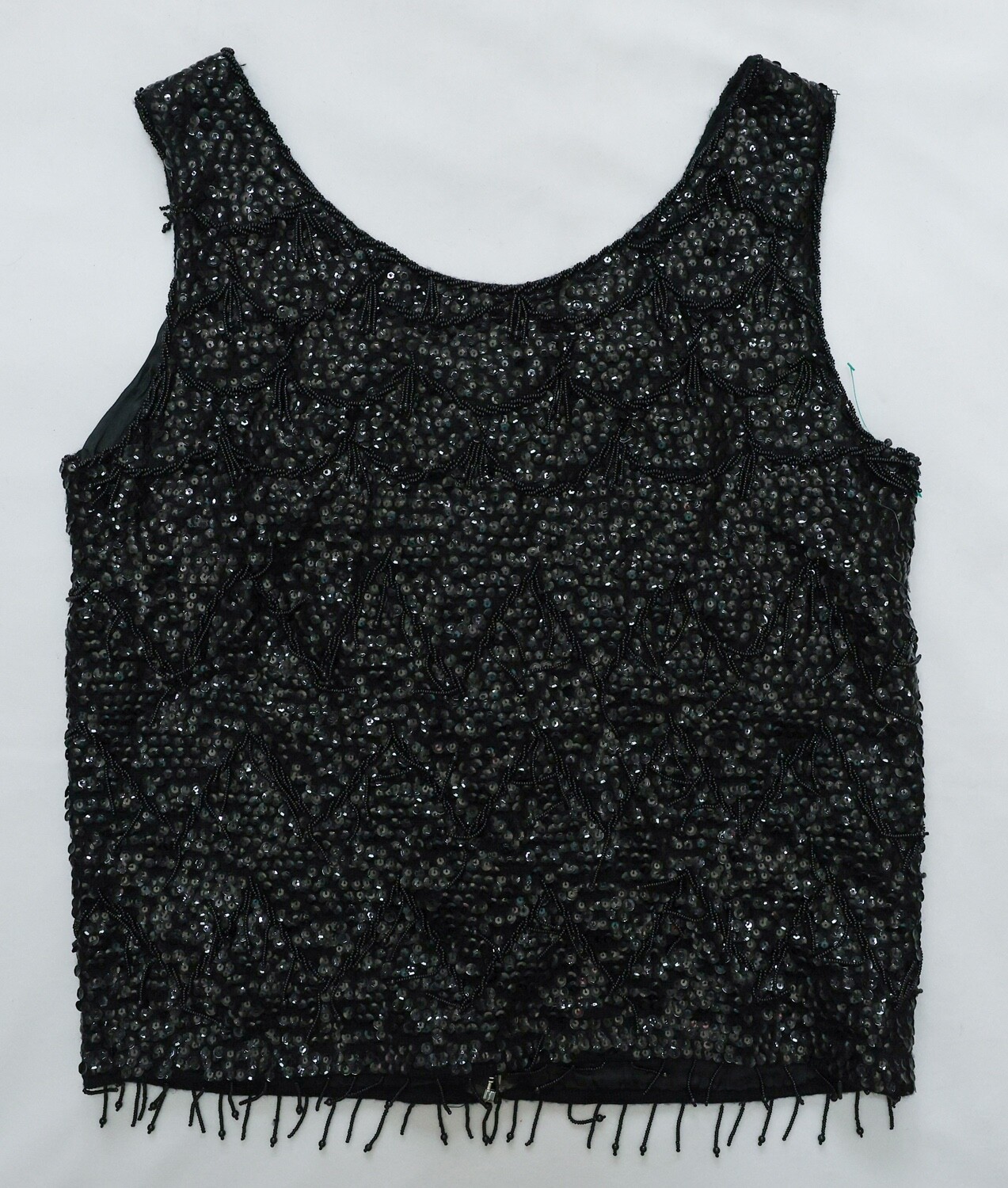 Vntg Black Sequin/Beaded Sleeveless Wool Top [Sz M] Zip Up Colonial Hong Kong