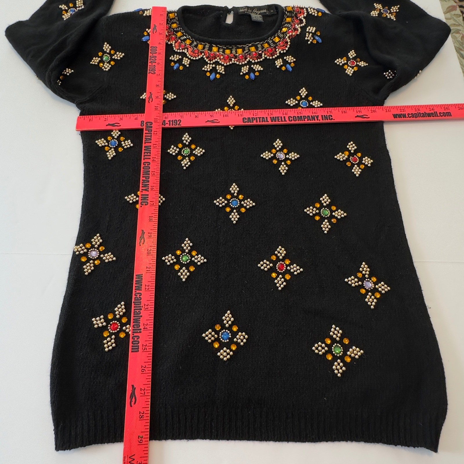 Work in Progress Gladys Bagley Vintage Beaded Silk Angora Sweater Black Medium
