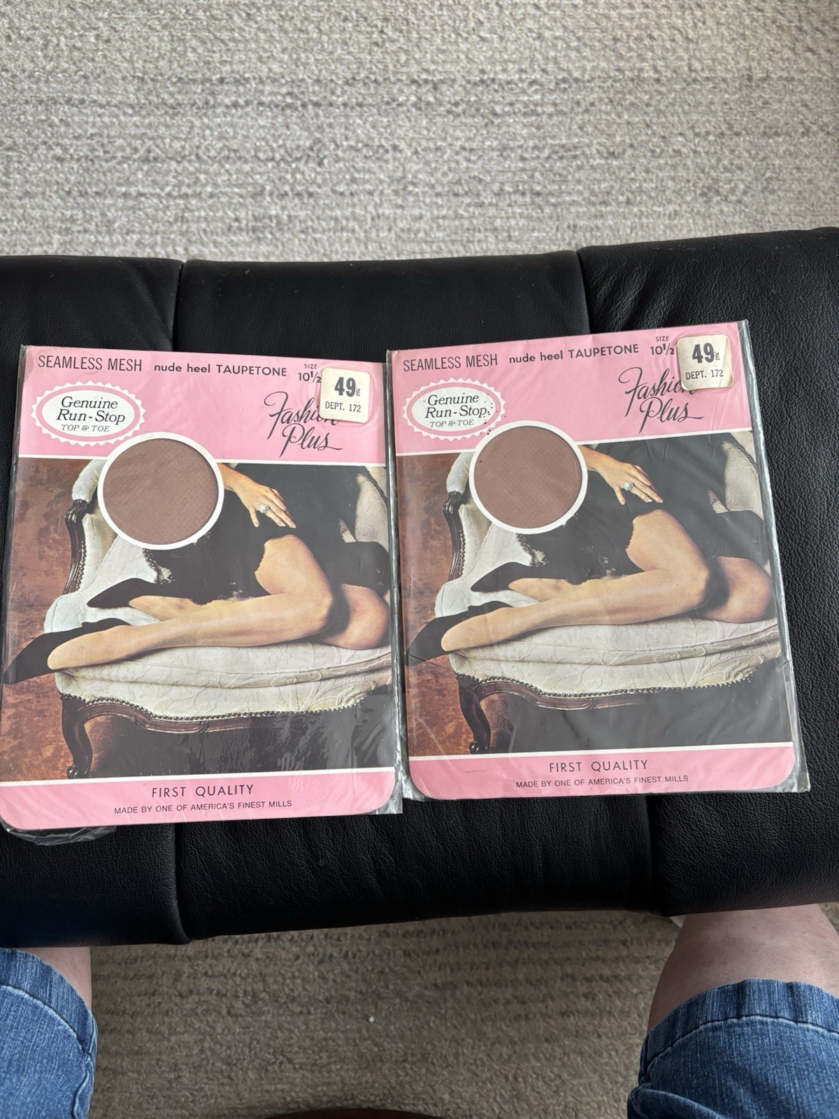 2 Pair Vintage Fashion Plus First Quality Garter Stockings 10 1/2 Taupetone Mesh