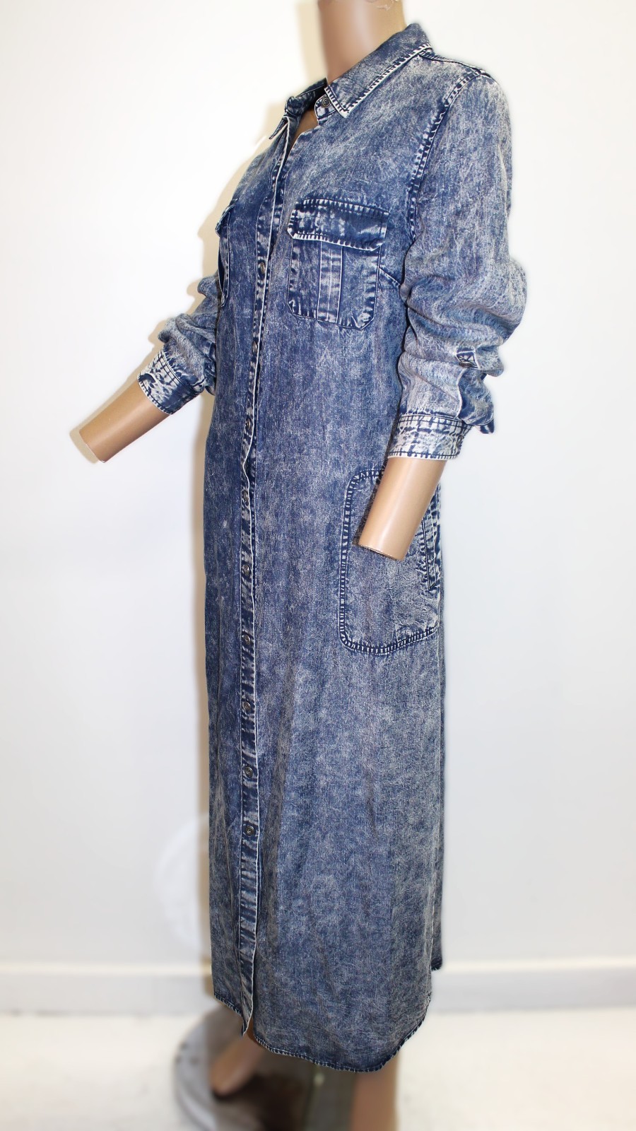 Soft Surroundings Vintage Button Front Dress w Stone Washed Denim Look Size PM