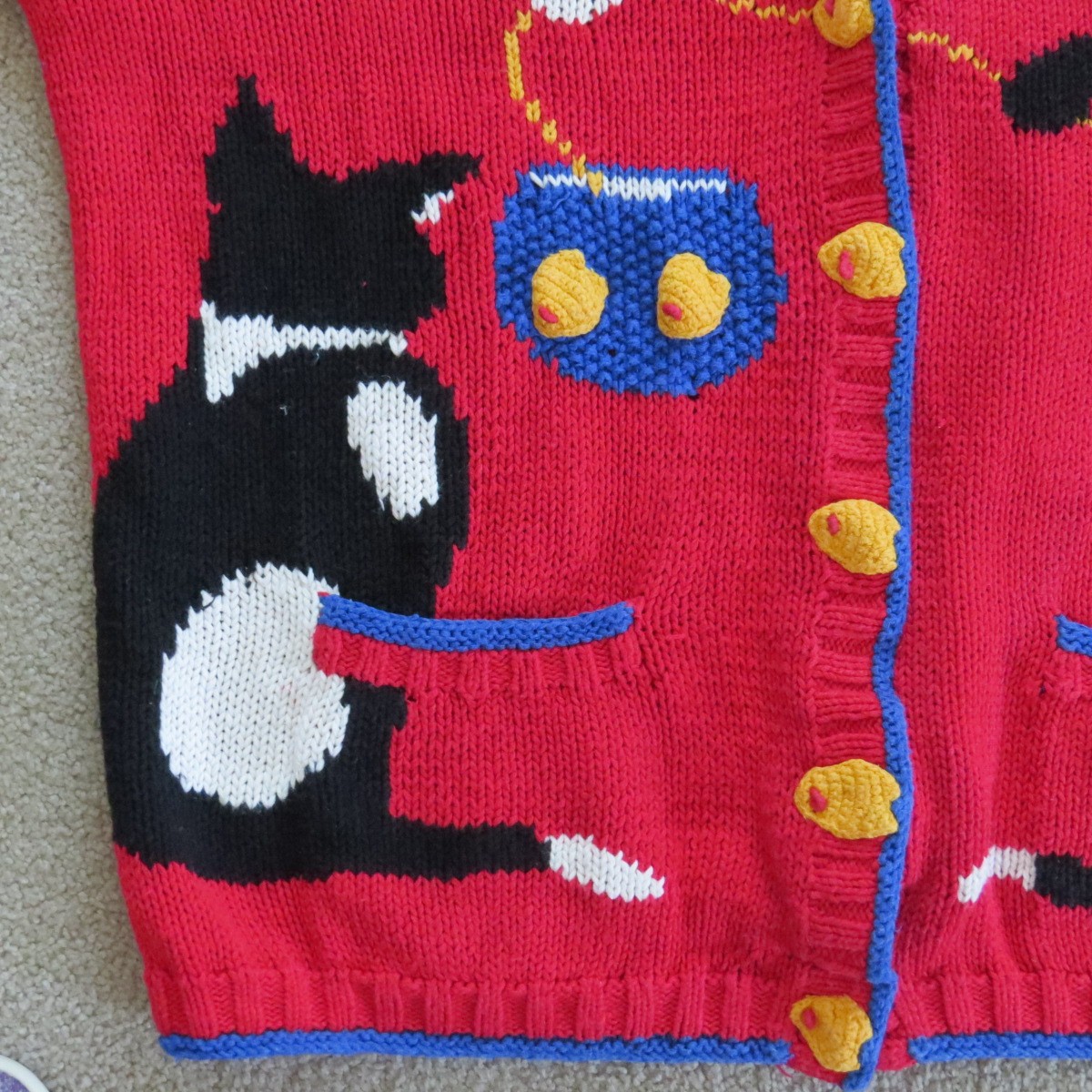Vtg Cardigan Bay CATS & FISHBOWL Knitted Sweater Size L