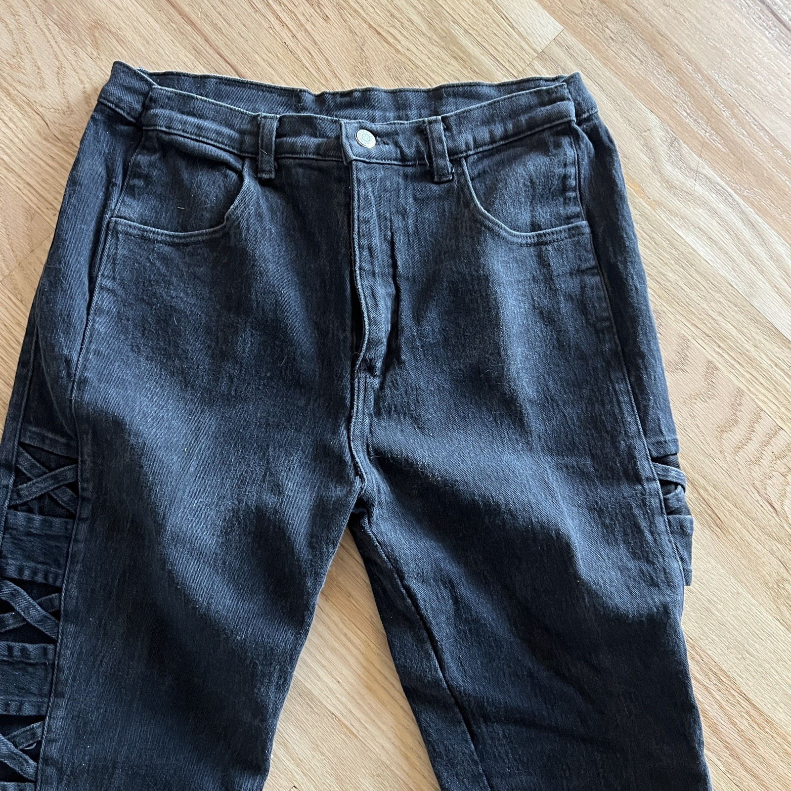 vintage 90s criss cross side lace vintage black jeans Watch LA size 19/20 USA