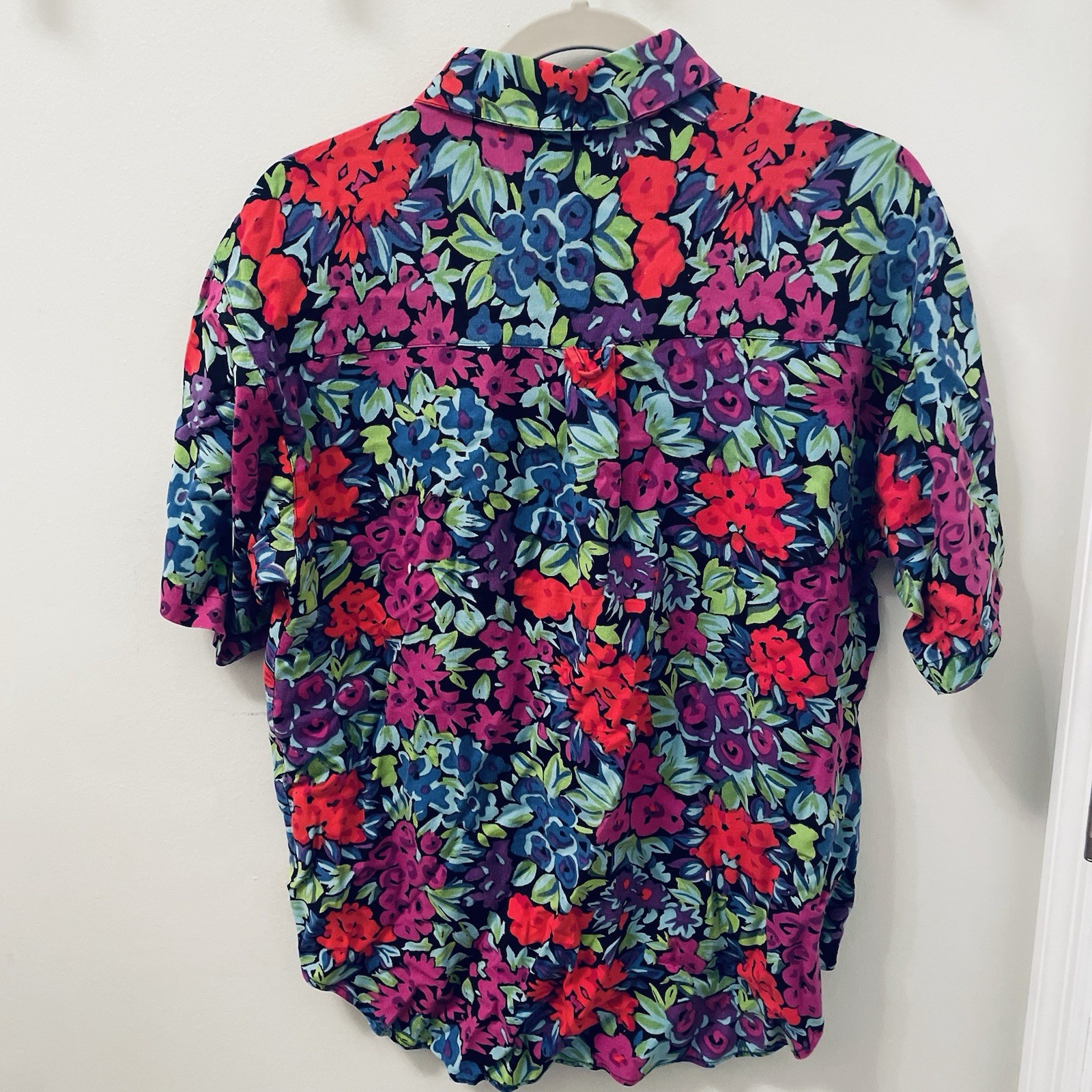 Bonjour Women’s Maximalist Short Sleeve Button Down Floral Colorful Casual Shirt