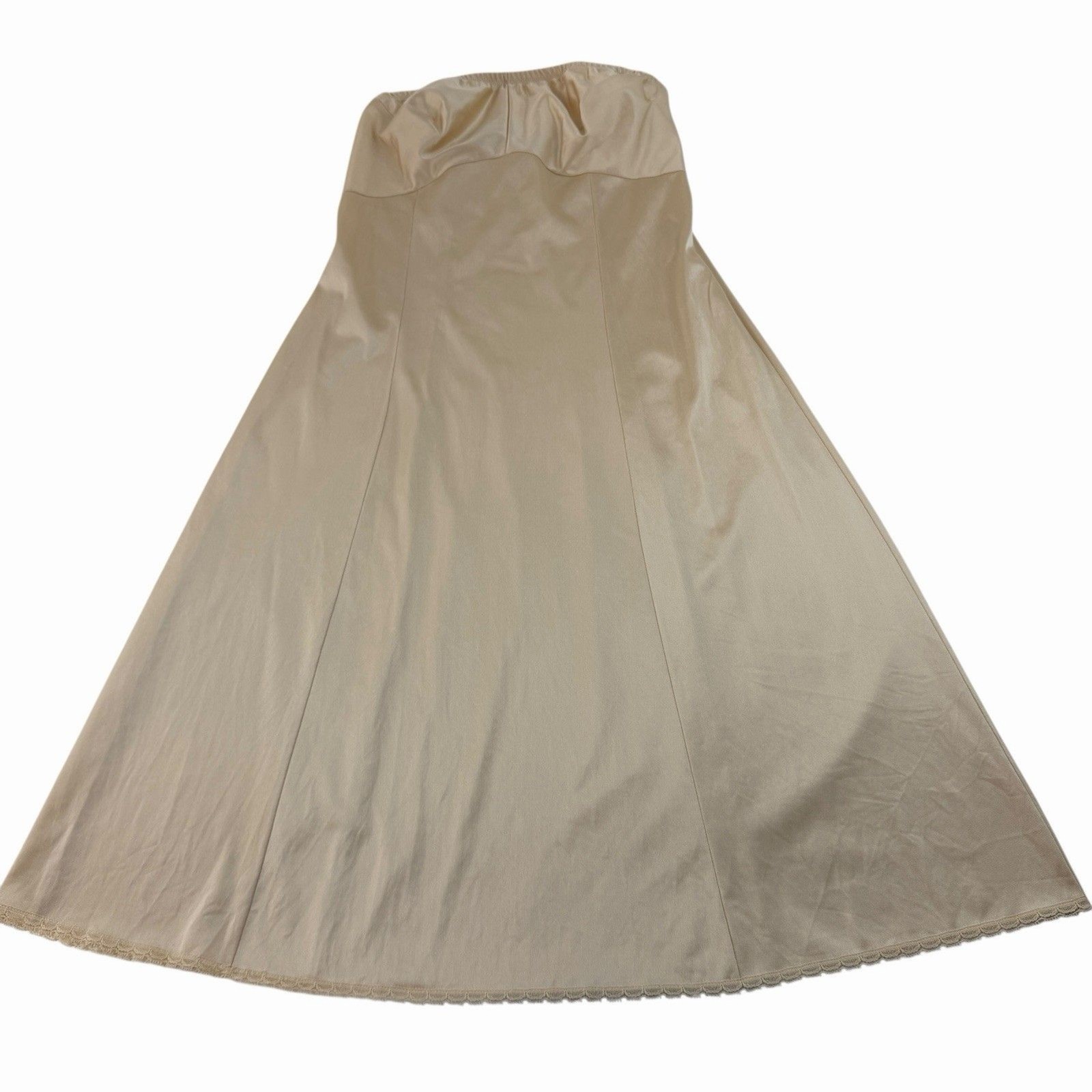JC Penney Strapless Midi Slip Size 34 Beige Nude Nylon Antron III 70’s VTG