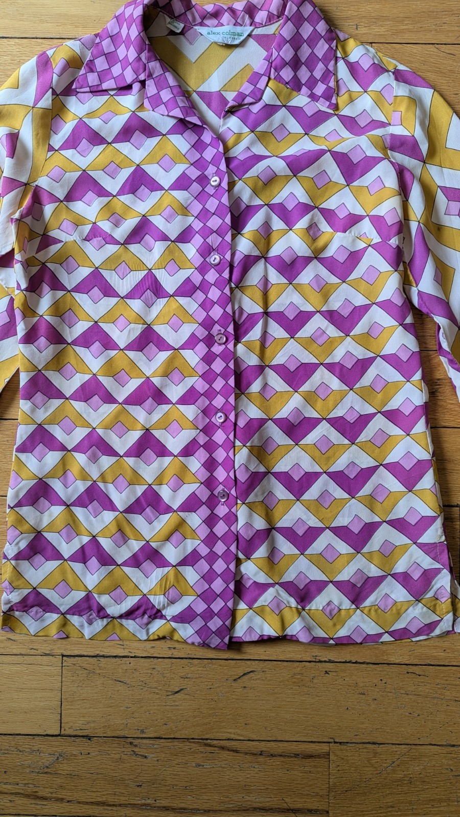 ​Vintage 70s Alex Colman California Collar Button Down Shirt Geometric Print