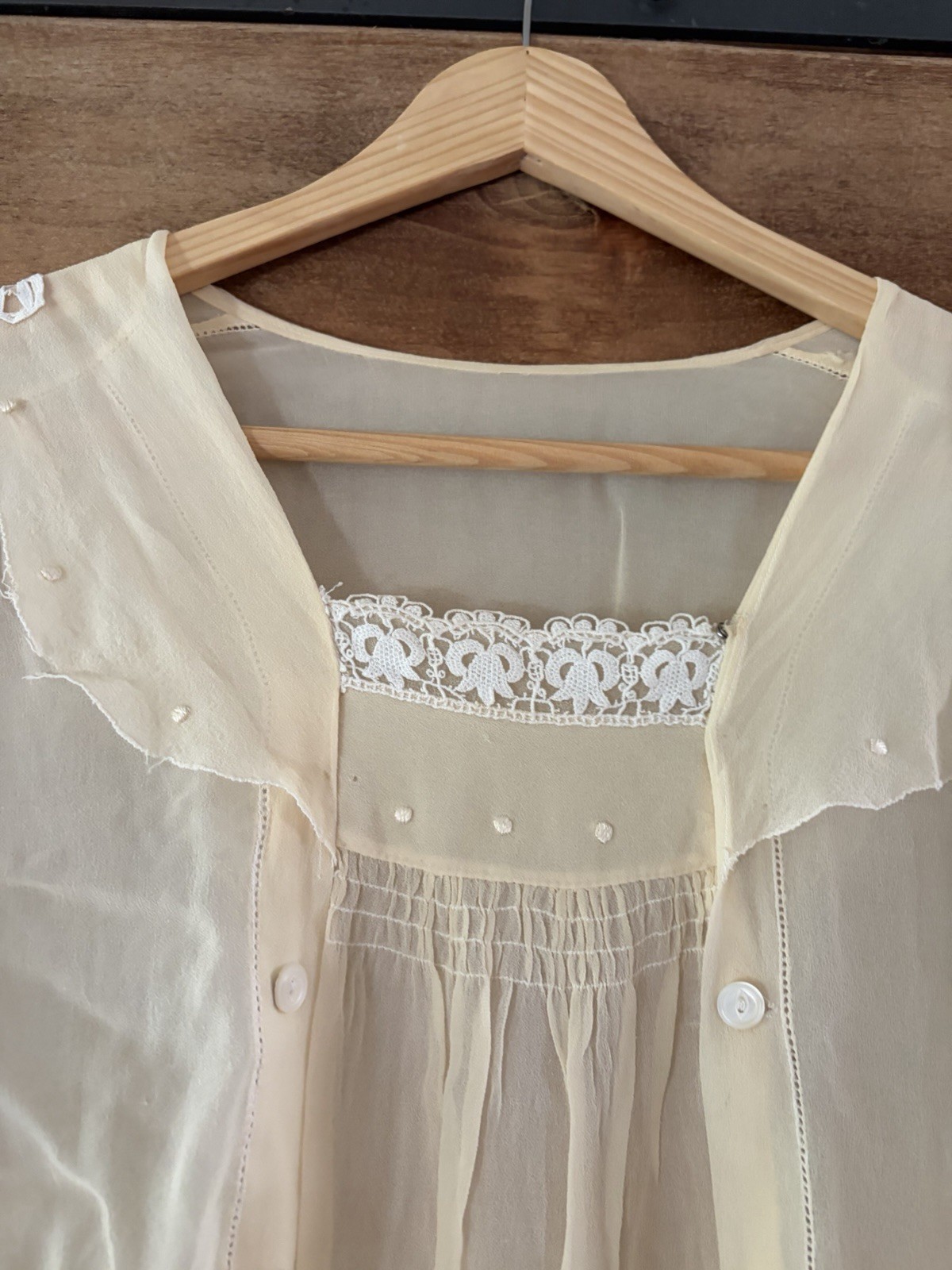 Antique 1920s Sheer Bed Jacket Boudoir Blouse Lace Embroidery Ivory Lingerie