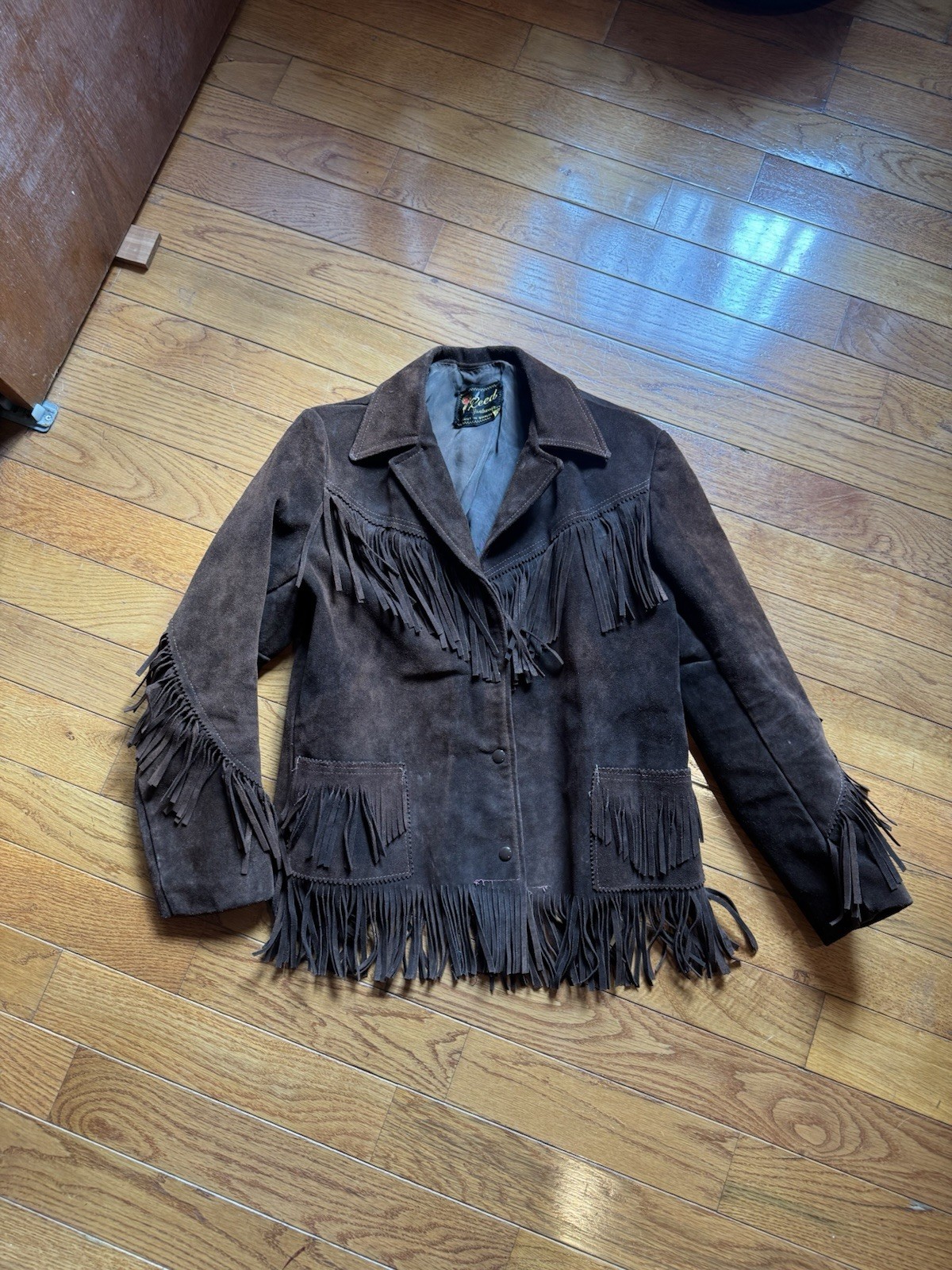 Vintage 1970s Reed Sportswear Brown Suede Fringe Western Jacket Cowboy Leather M