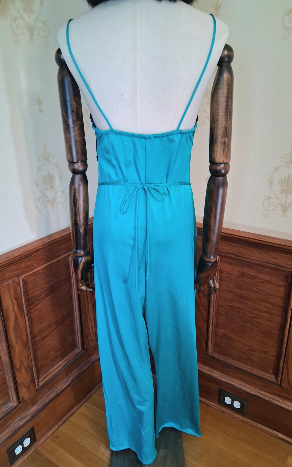 Vintage 1980s Petra Fashions Teal Union-Made Boho Festival Lingerie Jumpsuit