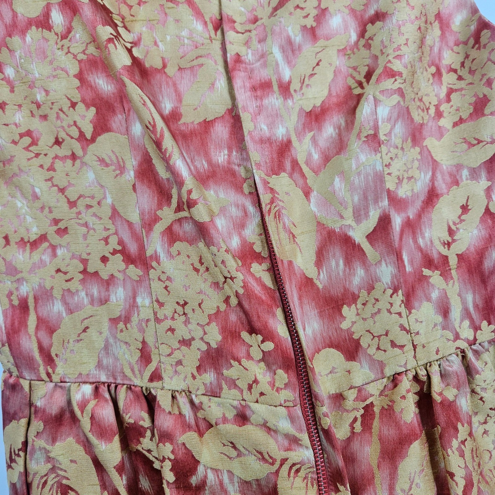 Vintage 1950s Mollie Parnis Dress Set Pink Gold Floral Brocade Office Mad Men XS
