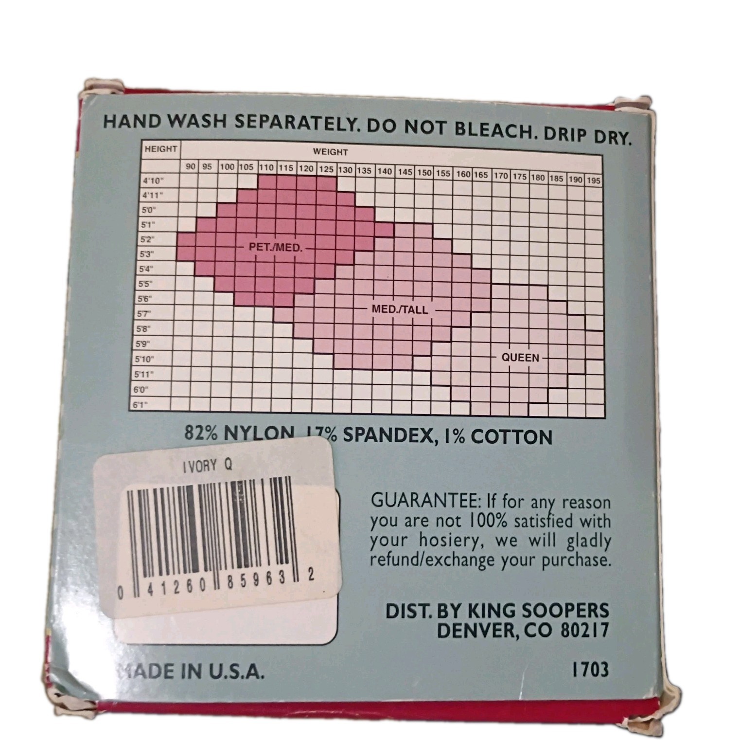 Vintage NEW Queen Size Sandal foot Pantyhose Ivory King Soopers Light Support