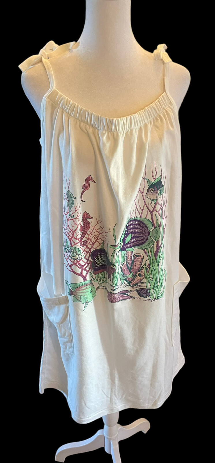 Vintage 80’s Point Sportswear Beach Swim Cover Dress Graphic Fish Coral OS