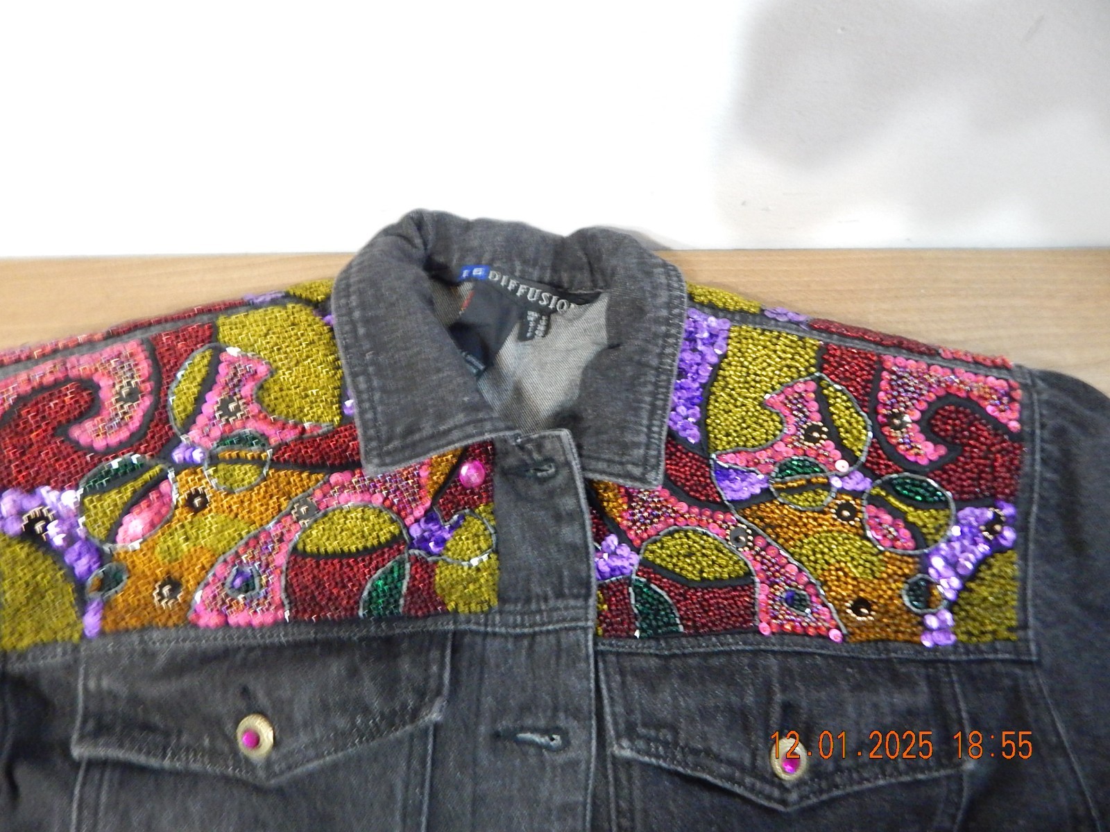 Vintage 90s I.B. Diffusion Colorful Sequin JEAN JACKET WITH SHIRT