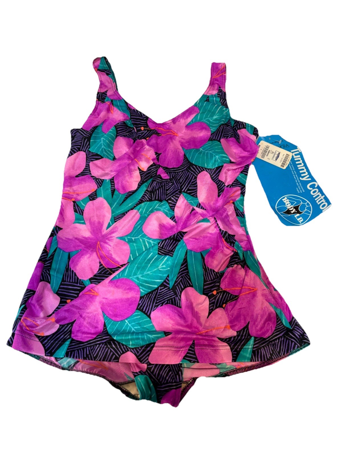 VTG BODY I.D. Tummy Control Pinup swimsuit bathing suit size 18 1980’s SHINY