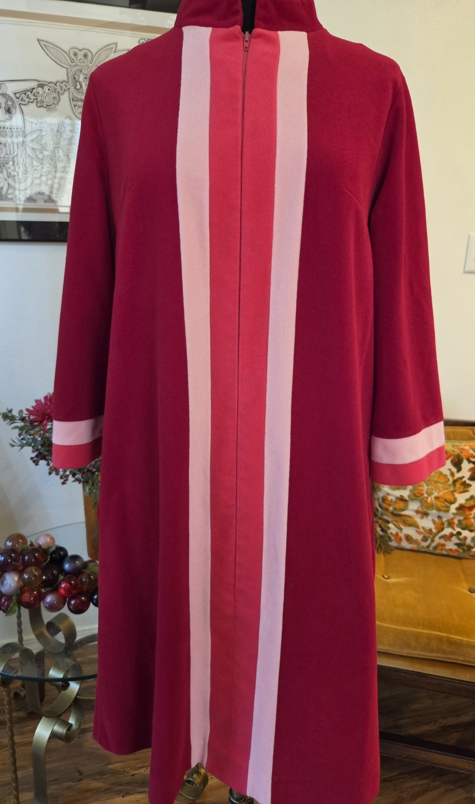 🦋70’s VANITY FAIR Sz 14 Housecoat 💕Pink Velour 1/4 Zip EUC