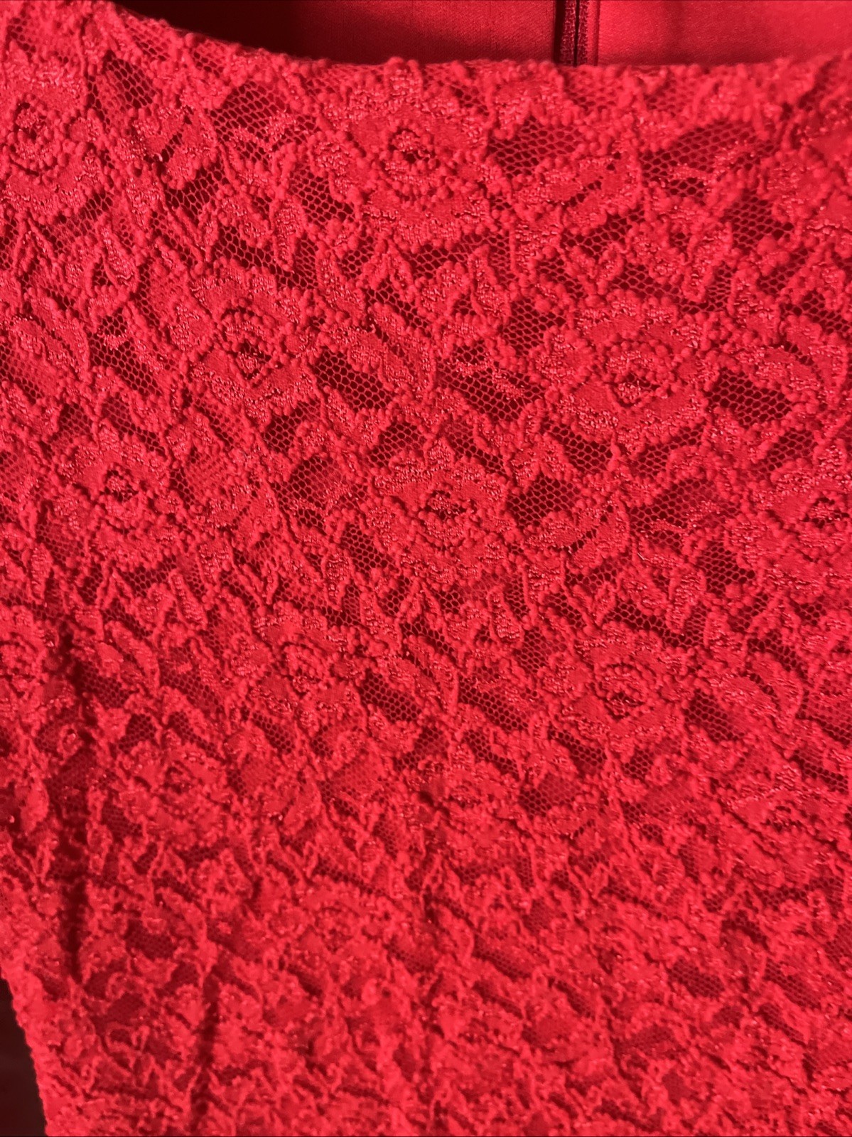 Vintage Karen Lucas Dress Size Small Skin Tight Red Lacy Long Sleeve Sexy