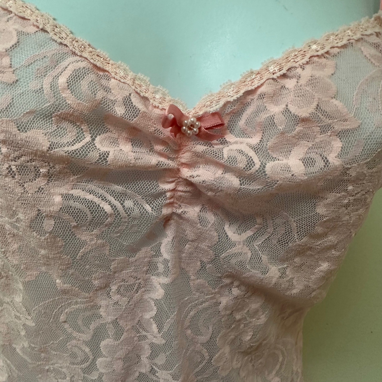 Vintage Fantasies by Morgan Taylor Pink Lace Nightgown Sheer Sleepwear Large USA