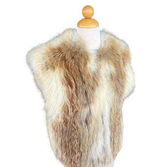 VTG Golden Fox Fur Vest Fluffy Soft Satin Lined Made in Hong Kong Medium NICE