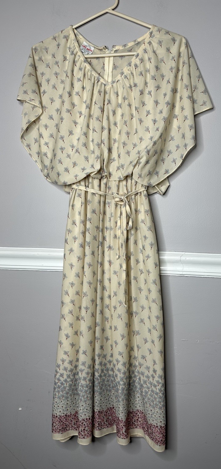 Boho 70’s Flutter Sleeve Dress Prairie Cottagecore Feminine SZ 7 Cream Rare