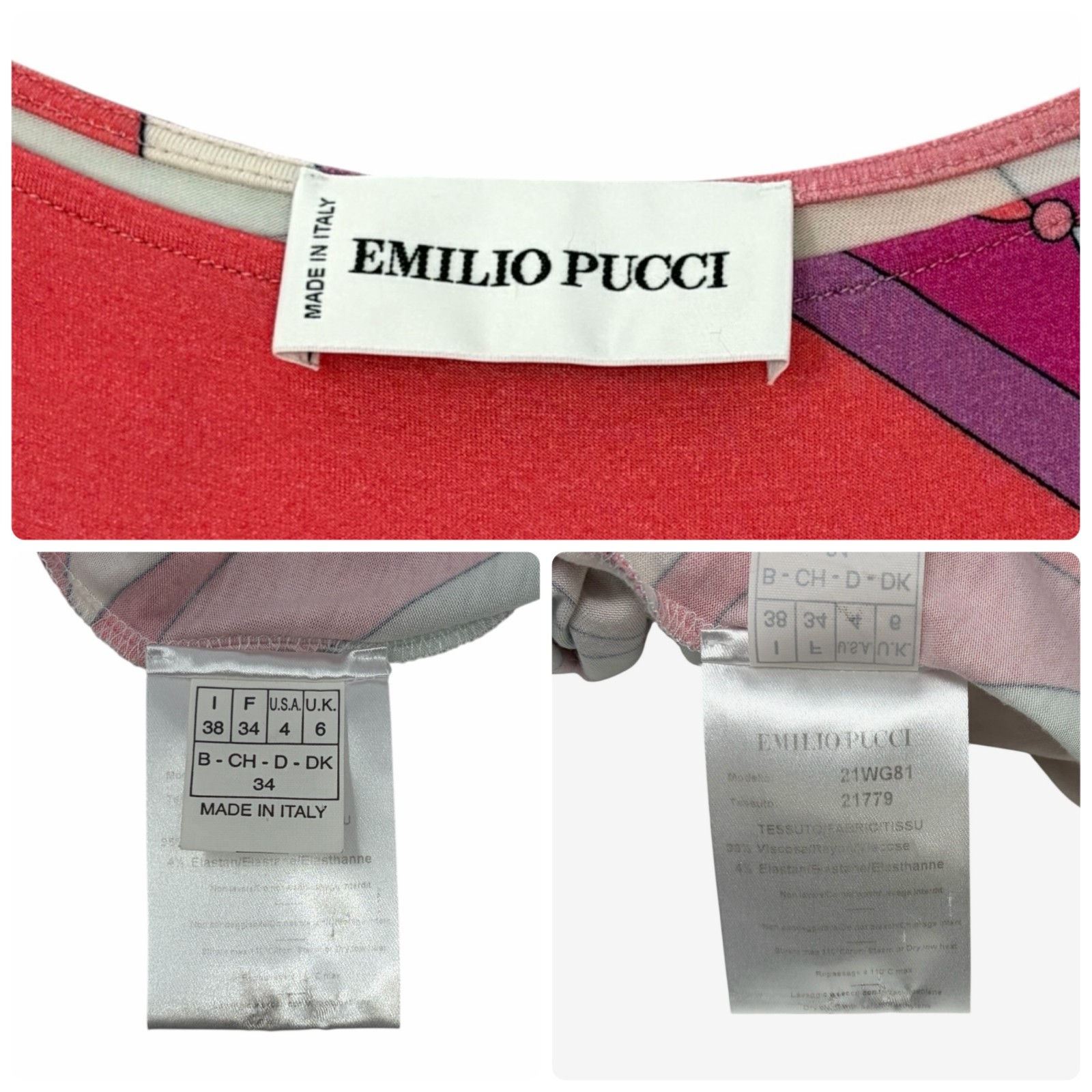 EMILIO PUCCI Vintage Multicolor Abstract Asymmetric Midi Dress #34 Pink 902105