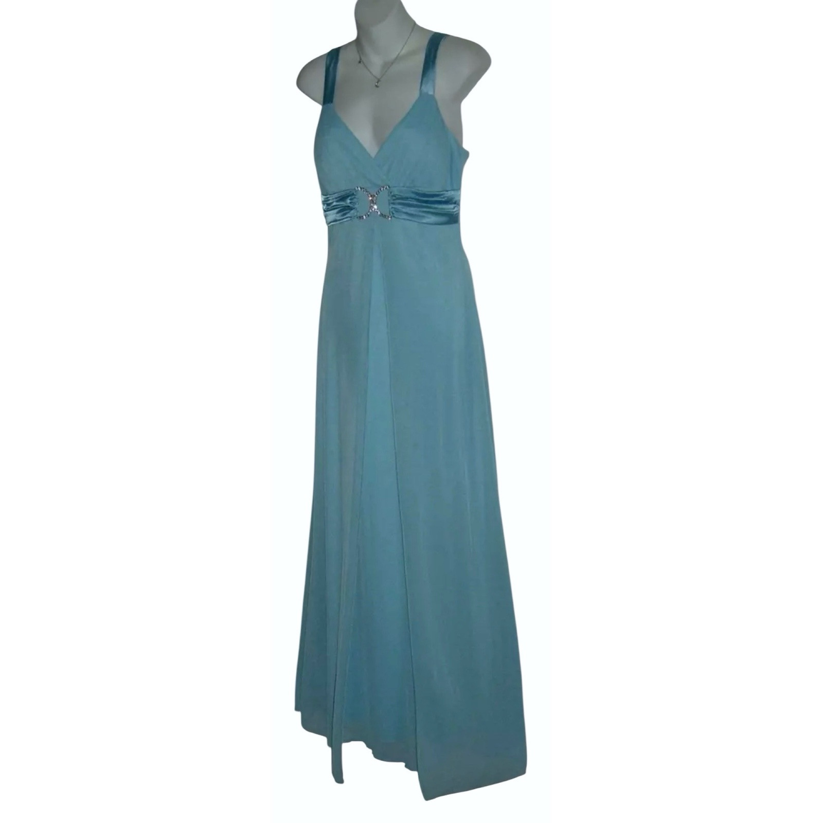 Taboo Dress Vintage 90s Aqua Mermaid Mermaidcore Bling y2k Rhinestone Satin Gown