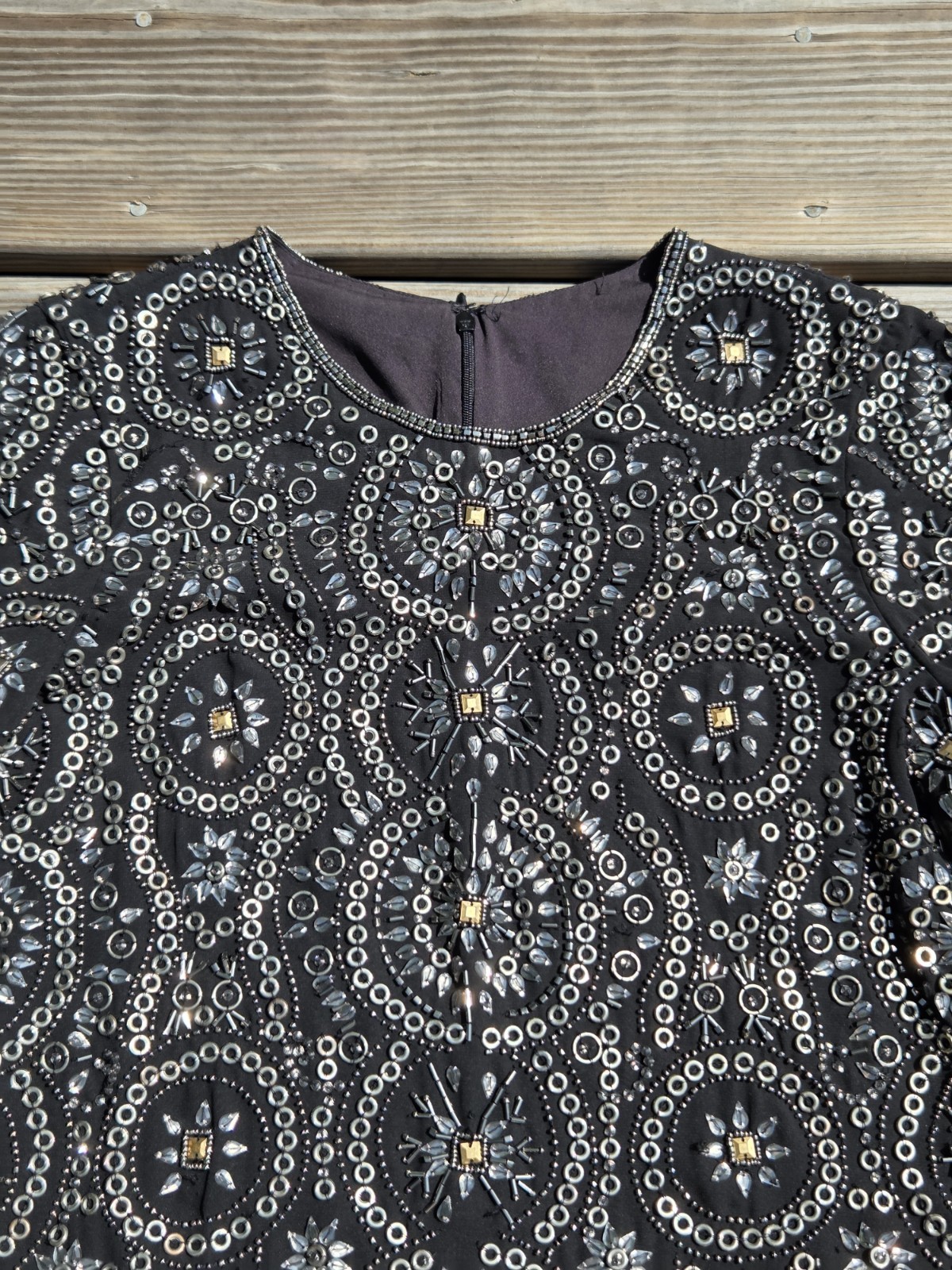 🍾Vintage Heavily Beaded Black Evening Dress Rhinestone Sequin Party Cocktail🍾