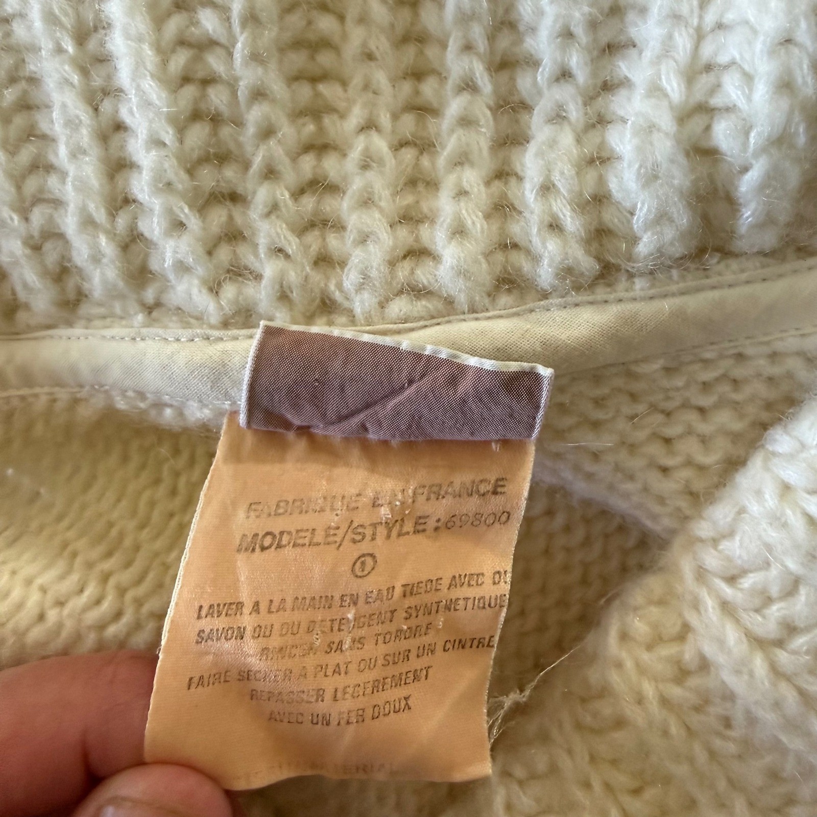 Courreges Hommes Paris Vintage Cream Shawl Collar Knit Sweater Made in France 1