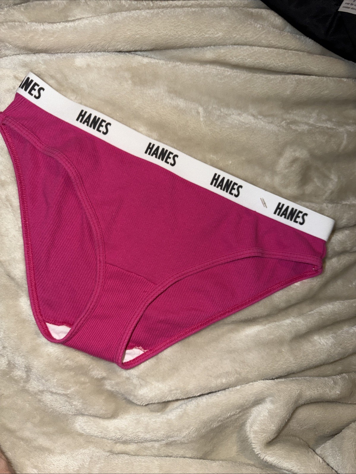 Vintage Hanes Bikini Panty Ribbed Pink Logo Band Size Cotton Polyester Size L