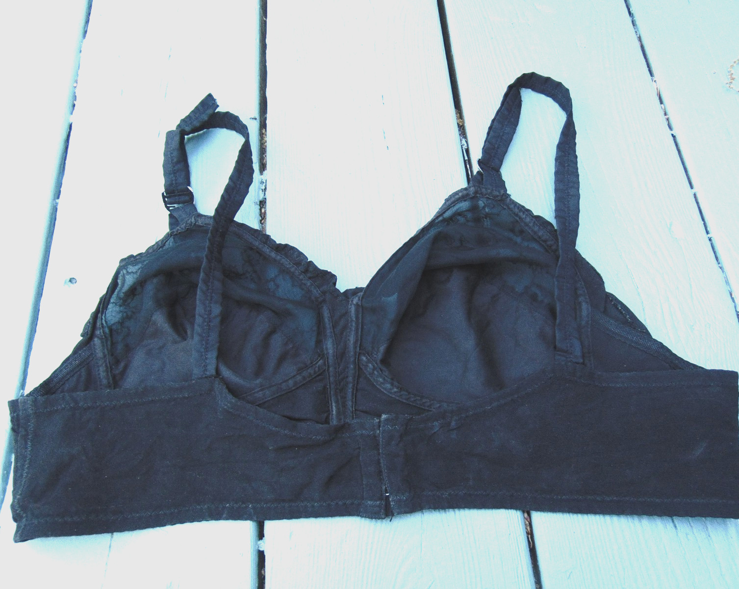 Vintage 1960s PLAYTEX LIVING BRA Black Cotton & Nylon Embroidered Lace 34 C
