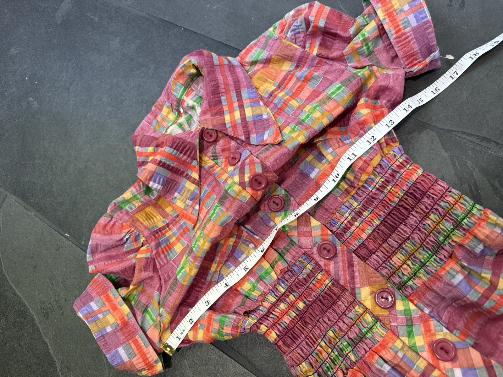 RARE Vintage 1970s Two Piece Set Bell Bottom And Top Bright Colorful Plaid SZ XS