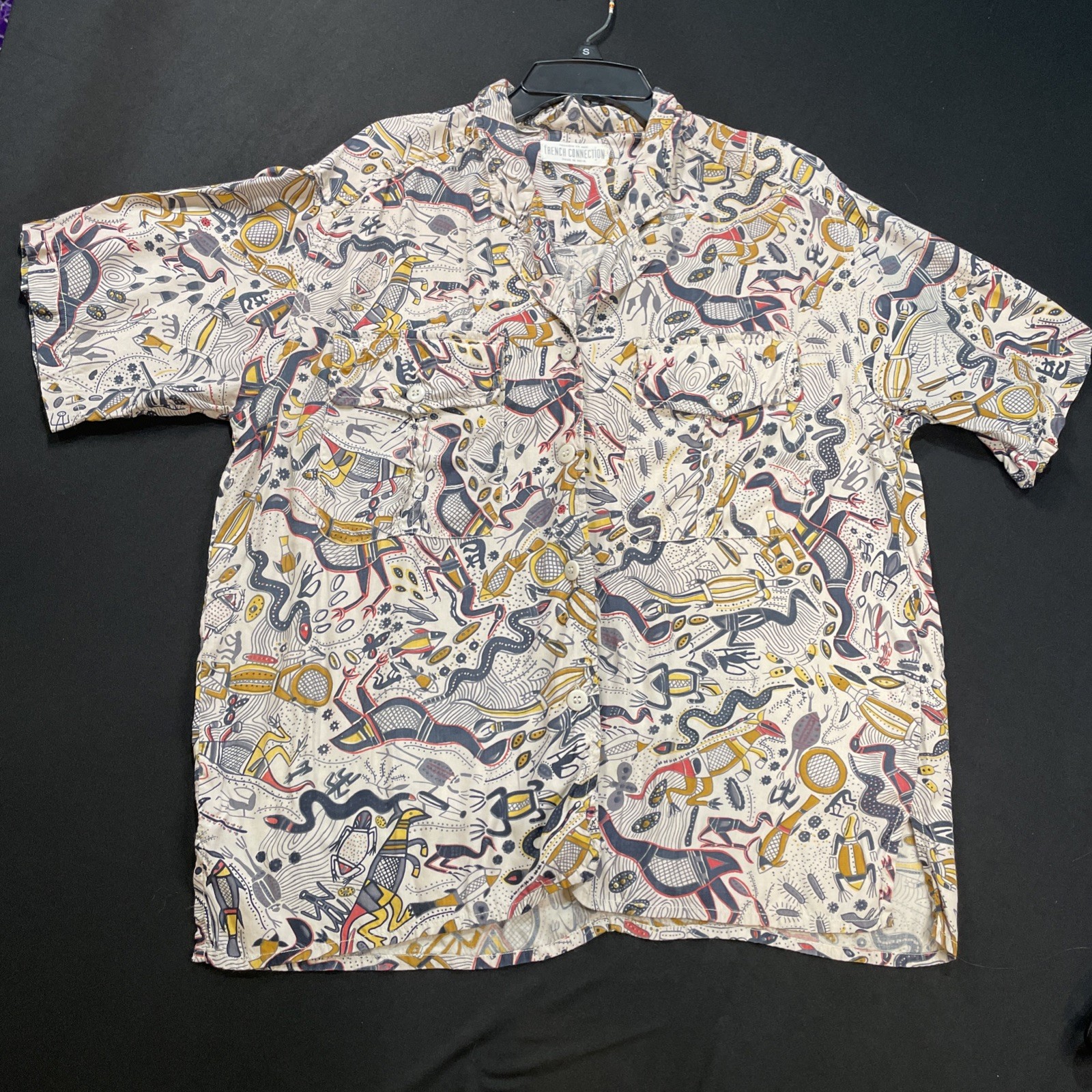 French Connection Graphic Print Button-Up Shirt Size Small Vintage