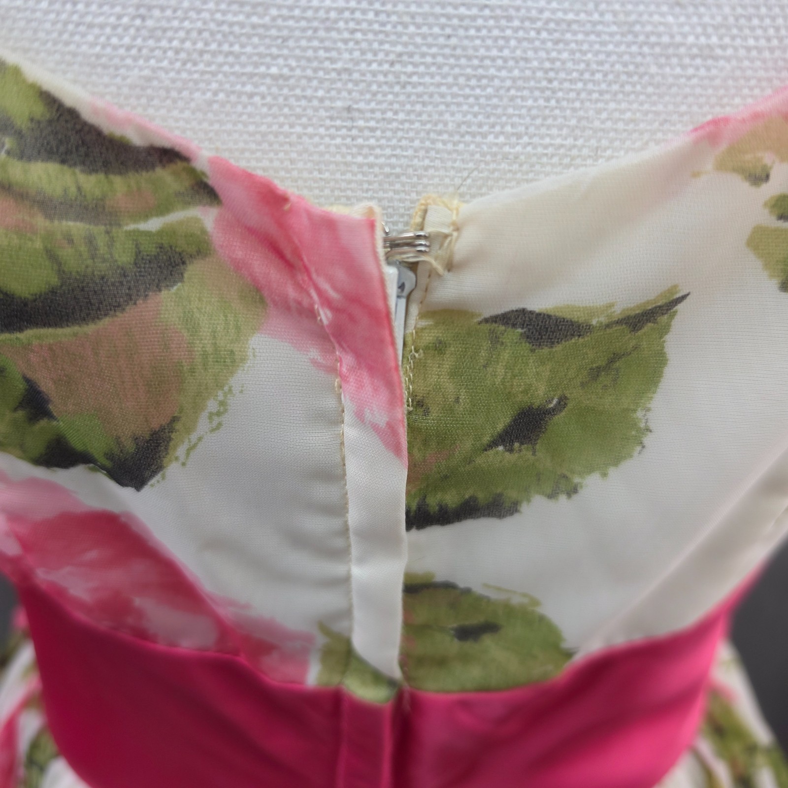 Vtg 1950-60s Floral Cocktail Party Dress Pink Bow Fit Flare Womens Small Costume