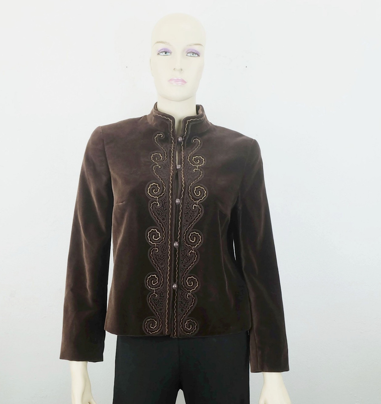 Short 70s JACKET velvet jacket Lucie Linden brown velvet embroidery size 36/38
