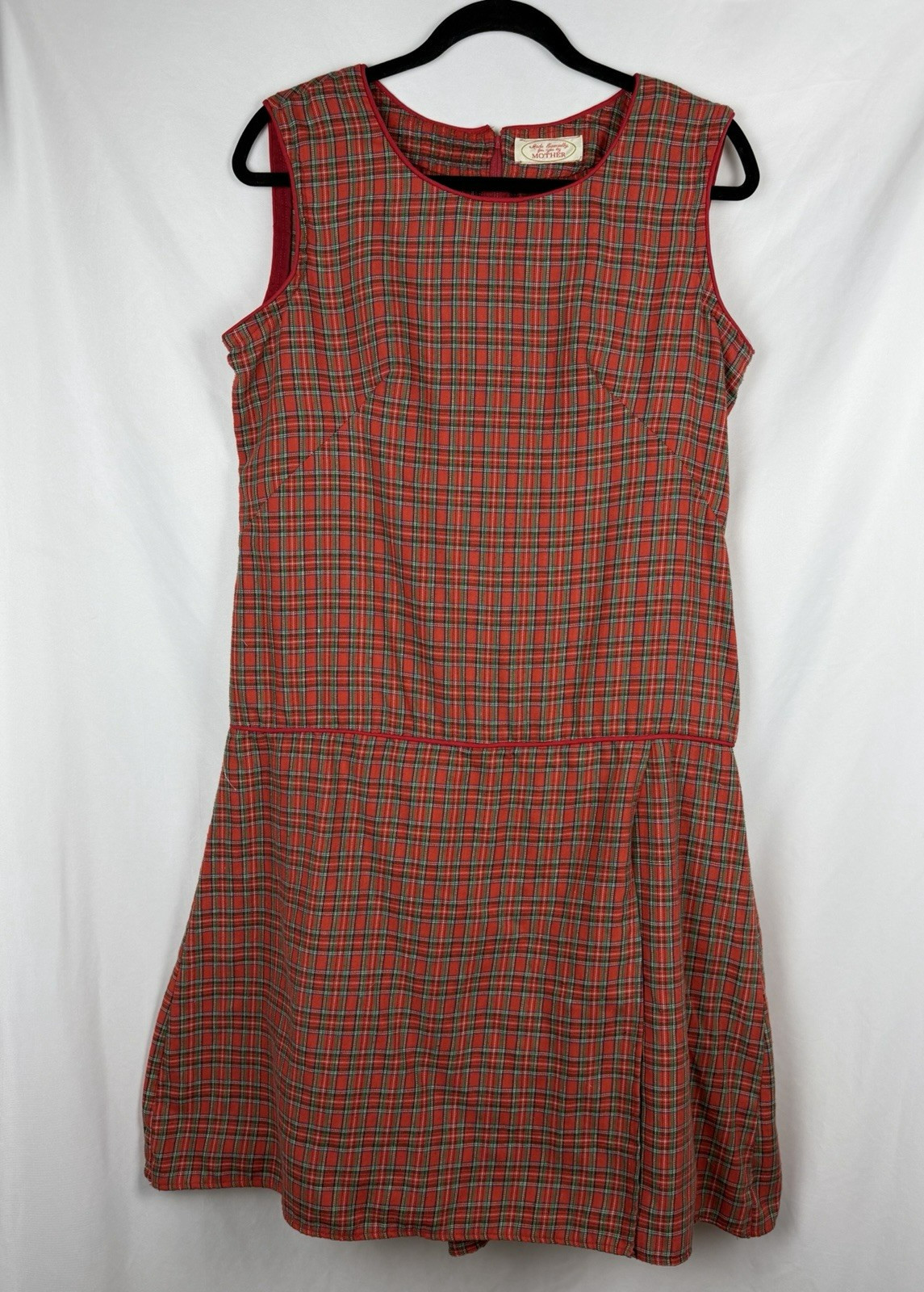 Vintage 60s 70s Red Plaid Skort Dress Mod Drop Waist Culotte Romper Jumper L
