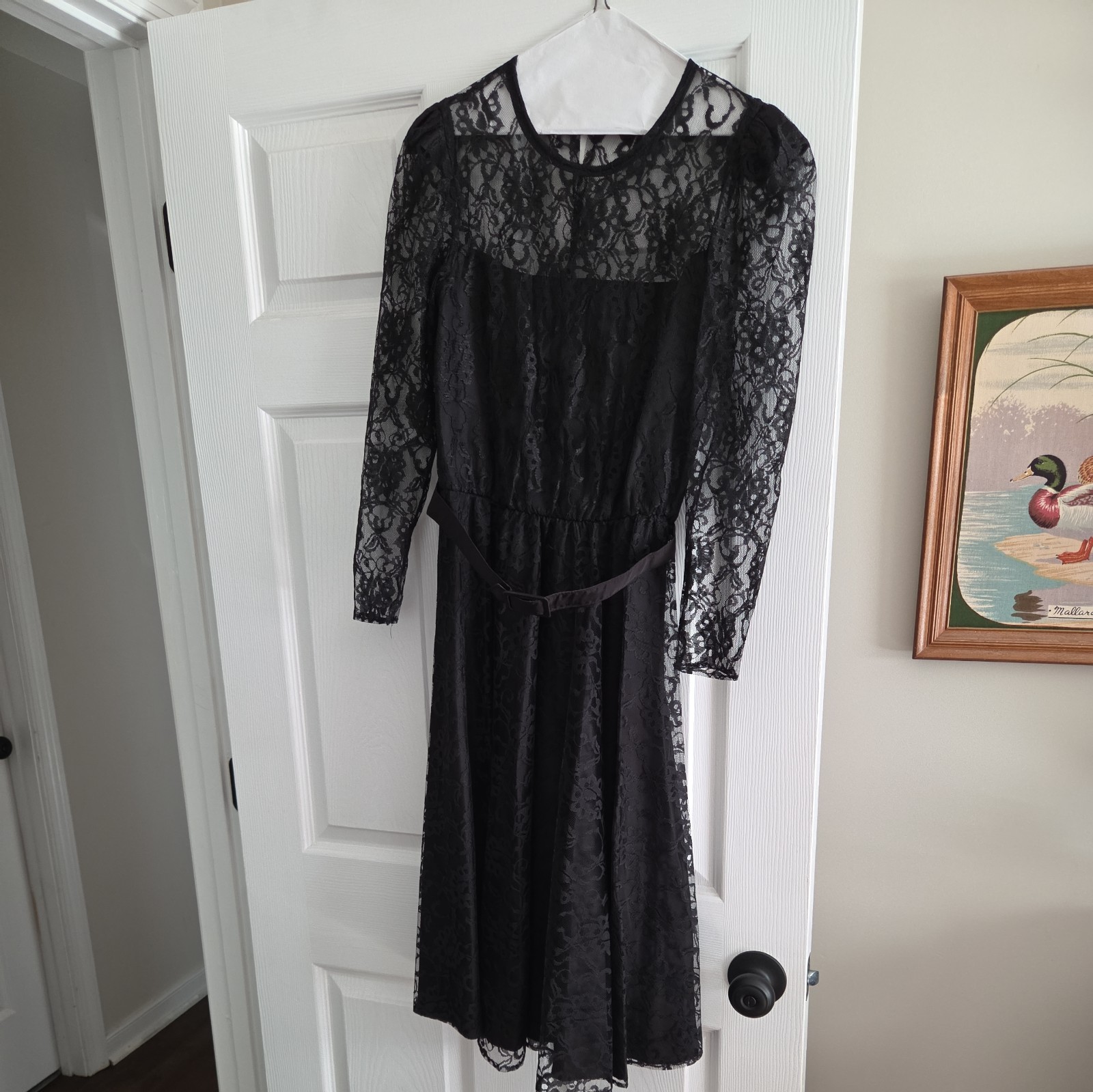 Vintage 70s 80s Bedford Fair Layered Lace A Line Full Dress size 6p Rockabilly
