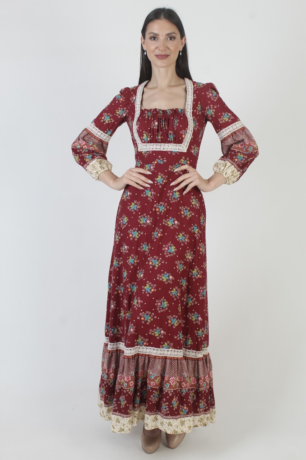 Vtg 70s This Is Your Prairie Dress San Francisco Hippy Calico Cottage Peasant