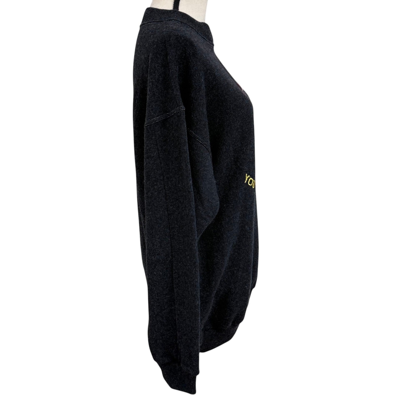 Vintage Bulldog Charcoal Knit Crewneck Sweater Size Medium Wool Blend