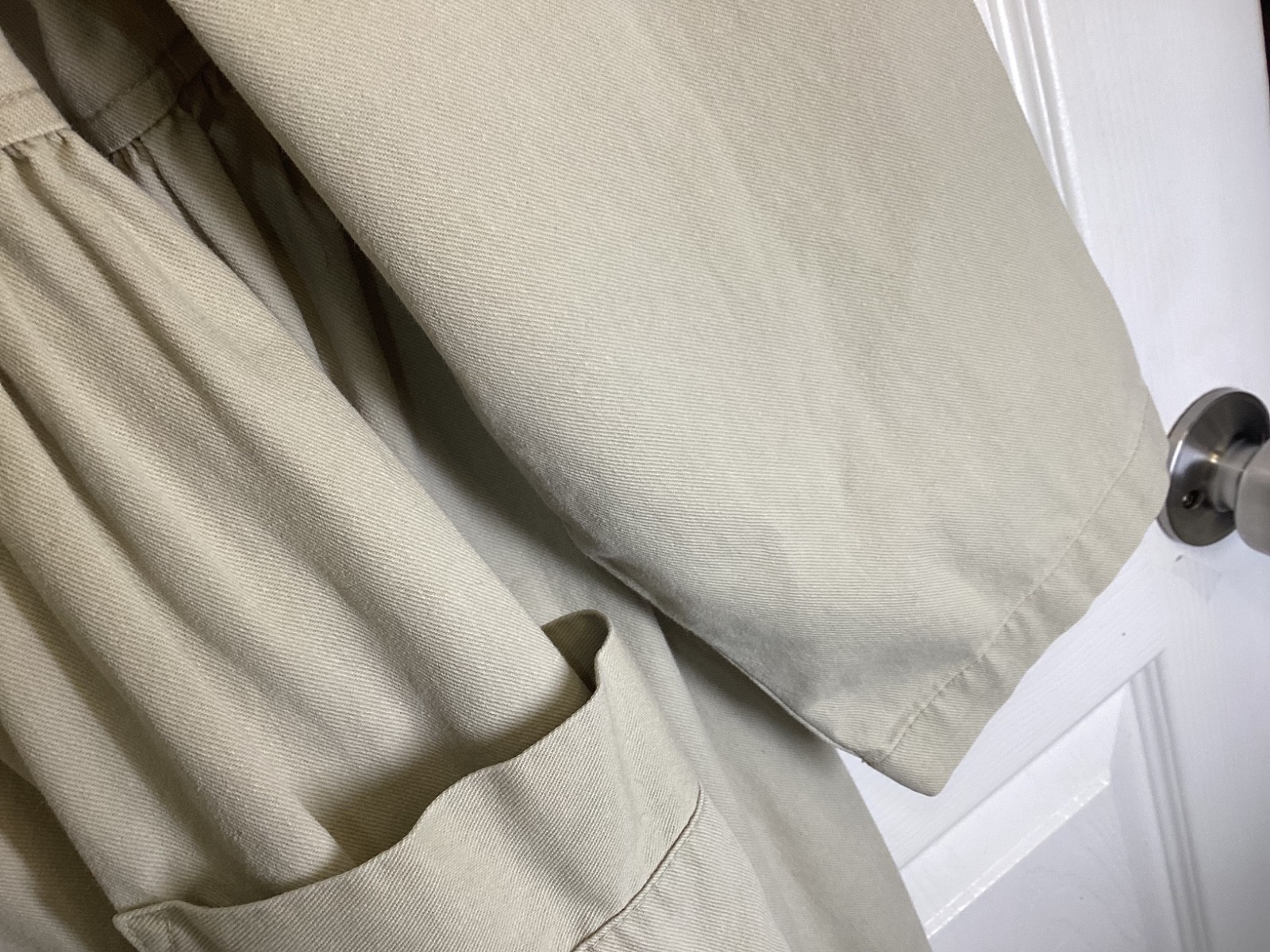 VTG 90s Sunbelt Denim Dress Beige Button Cottagecore Prairie Cotton ~Large
