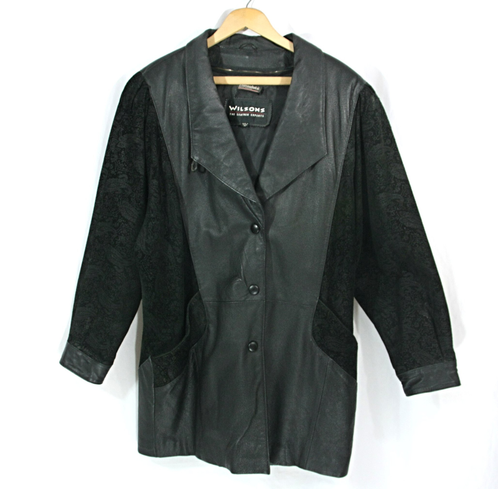 Vintage Wilsons Leather Paisley Dolman Sleeve Thinsulate Overcoat Coat Black M