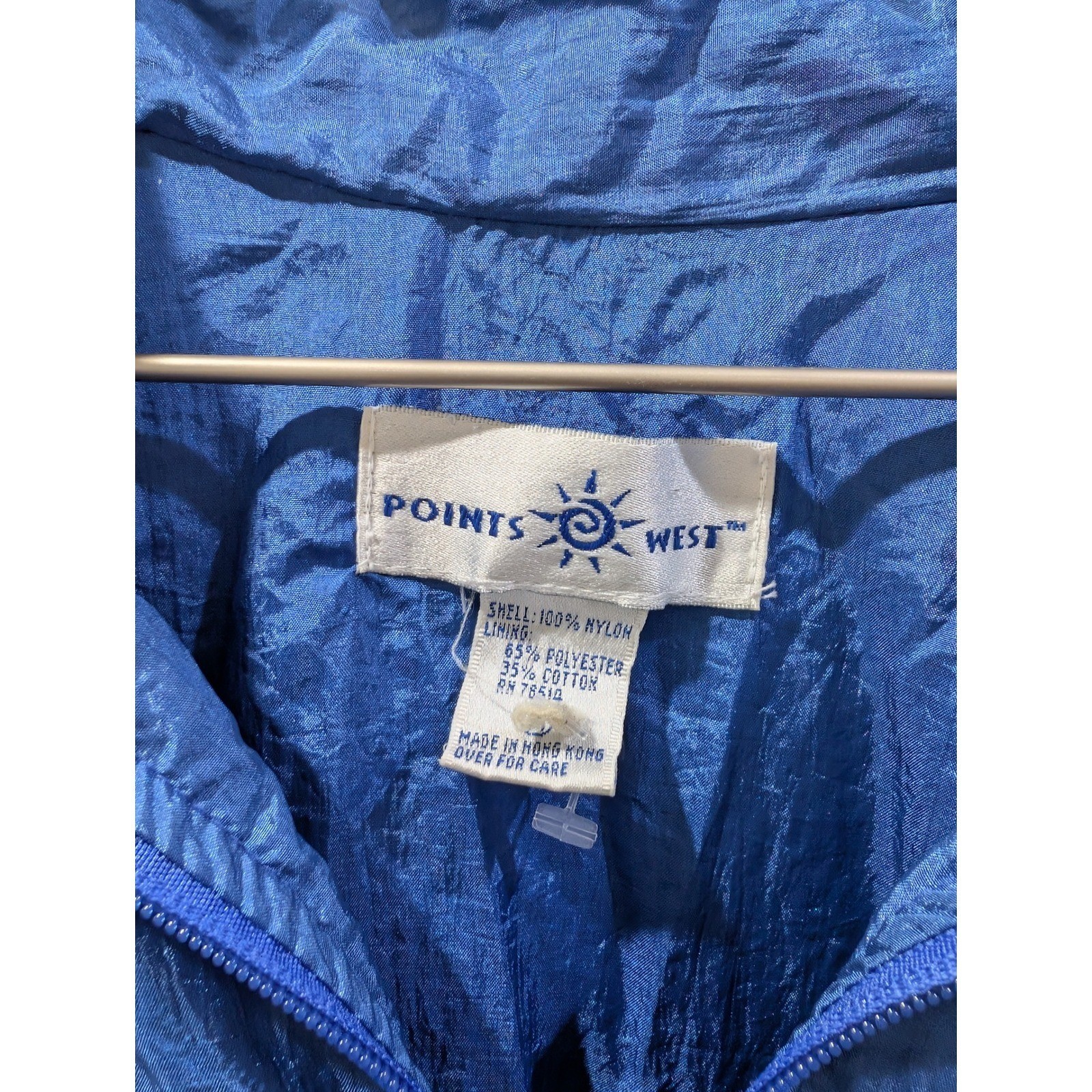 Vtg Retro Points West Blue Nylon Windbreaker Jacket Lined Full Zip Hong Kong M