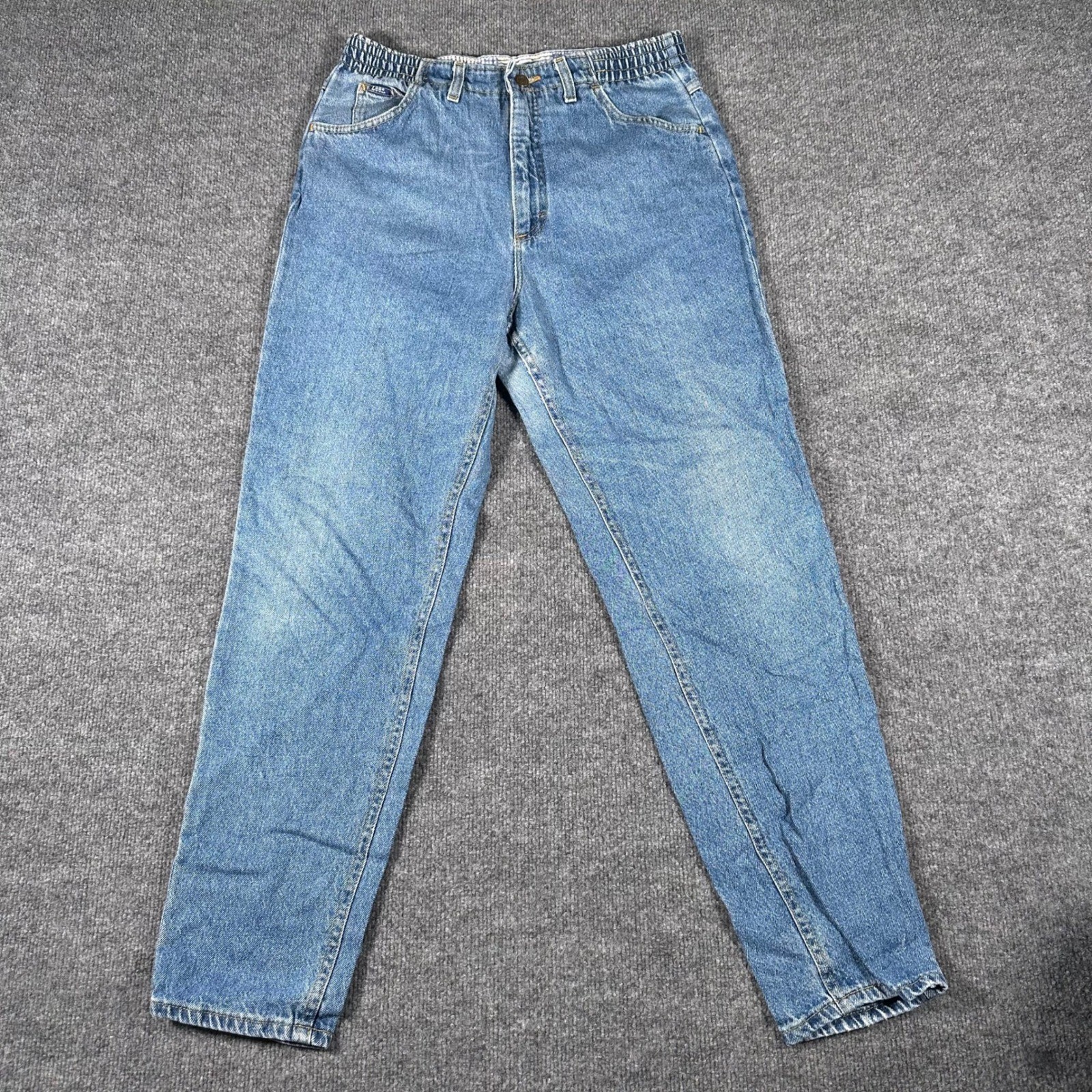 Lee Jeans Womens Size 12 MED Blue Elastic Waist Tapered Leg Denim Made in USA