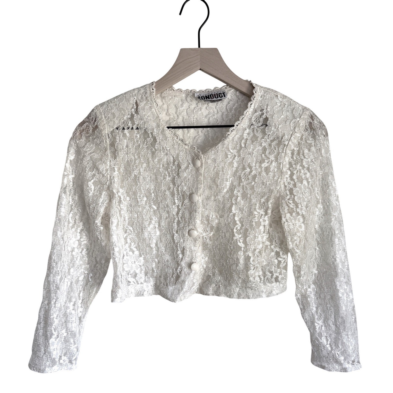 Vintage Coquette Cottagecore Cream Floral Lace Cropped Bolero Cardigan Medium