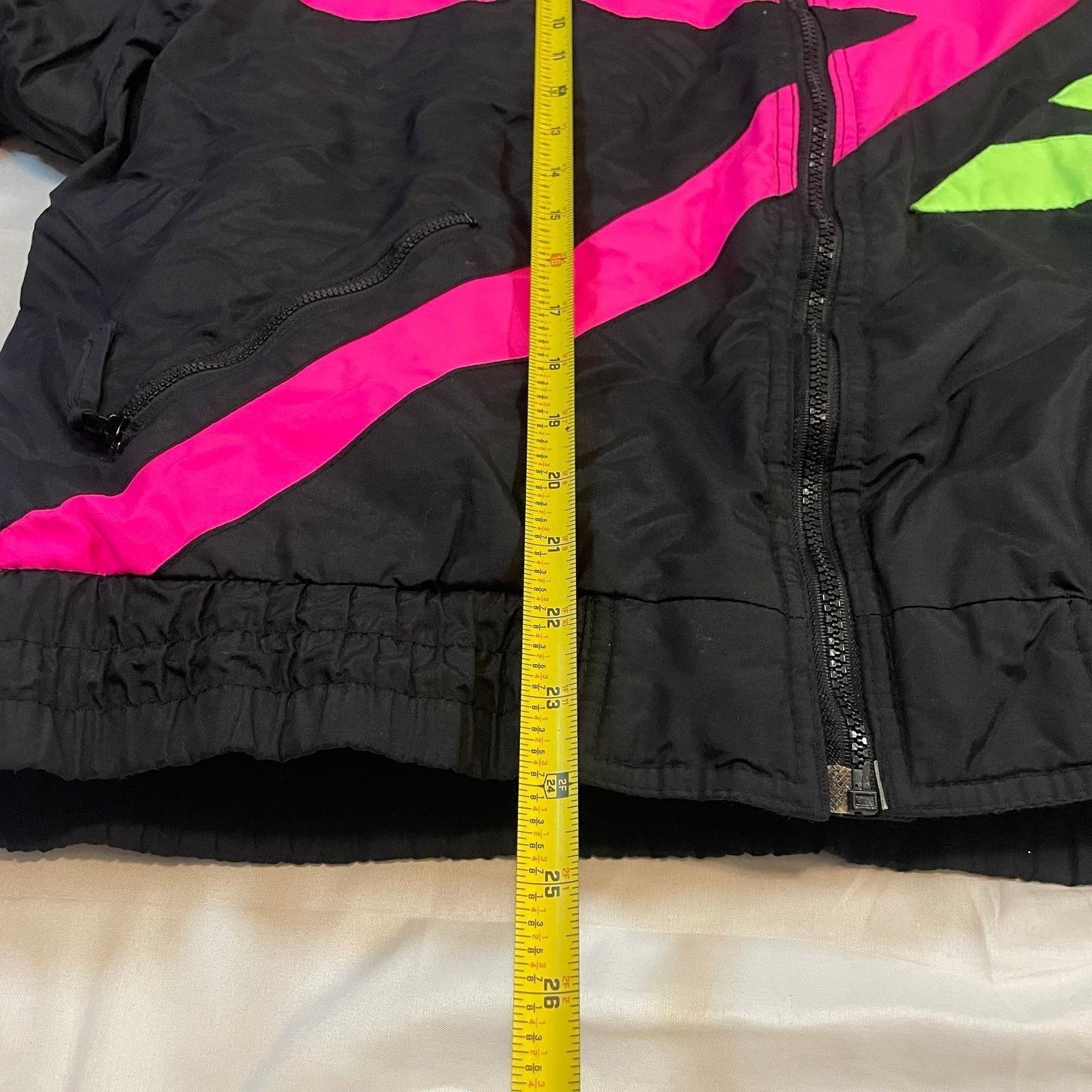 Vintage UA Sport Neon Puffer Jacket Womens Large Black Pink Green 80s 90s Retro