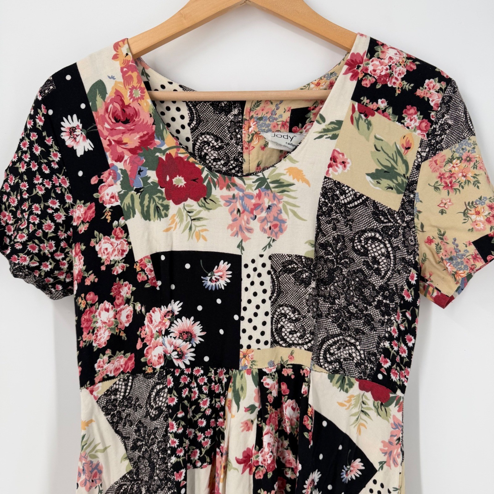 Vintage Jody California Patchwork Floral Dress 11 Medium USA Made Boho Prairie