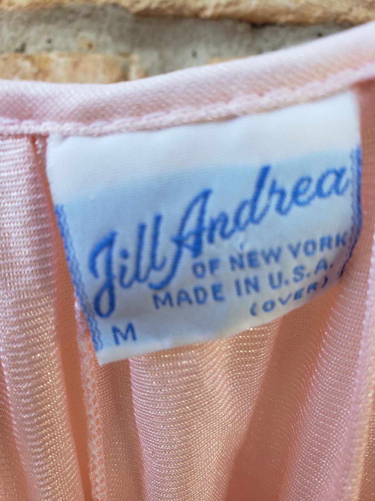 VTG 70s Jill Andrea New York Sz M Pink Long Nightgown Lingerie Lace Hollywood
