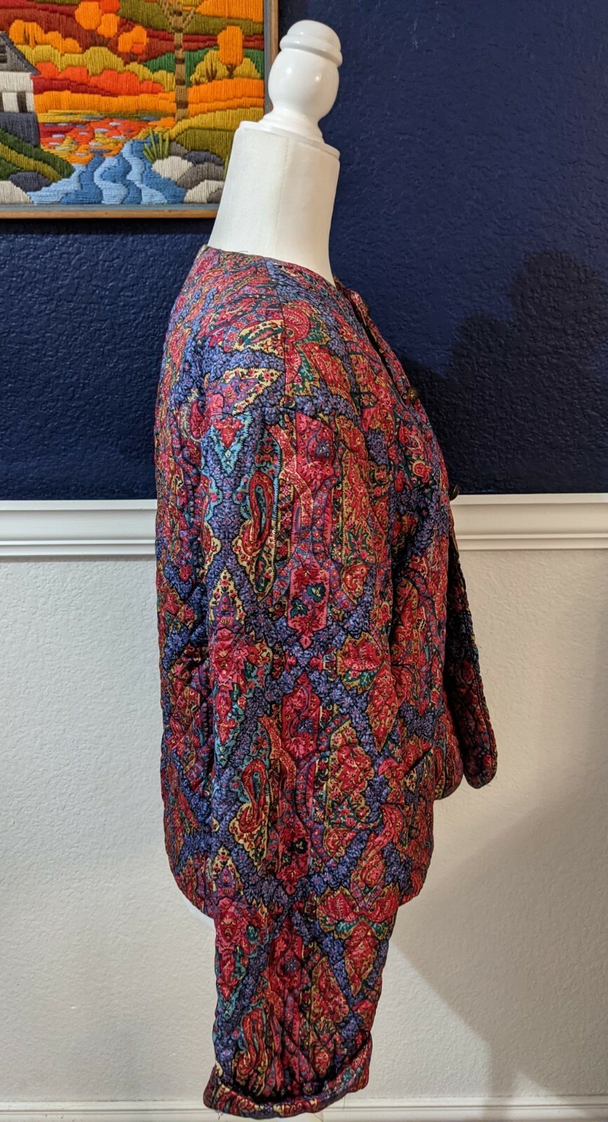 VTG David Brooks USA Blazer Jacket Paisley Quilted Multi Color Sz 12 Large L