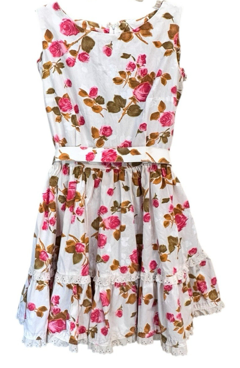 Vintage 60s Pink Rose Square Dance Party Full Circle Rockabilly Western Dress M