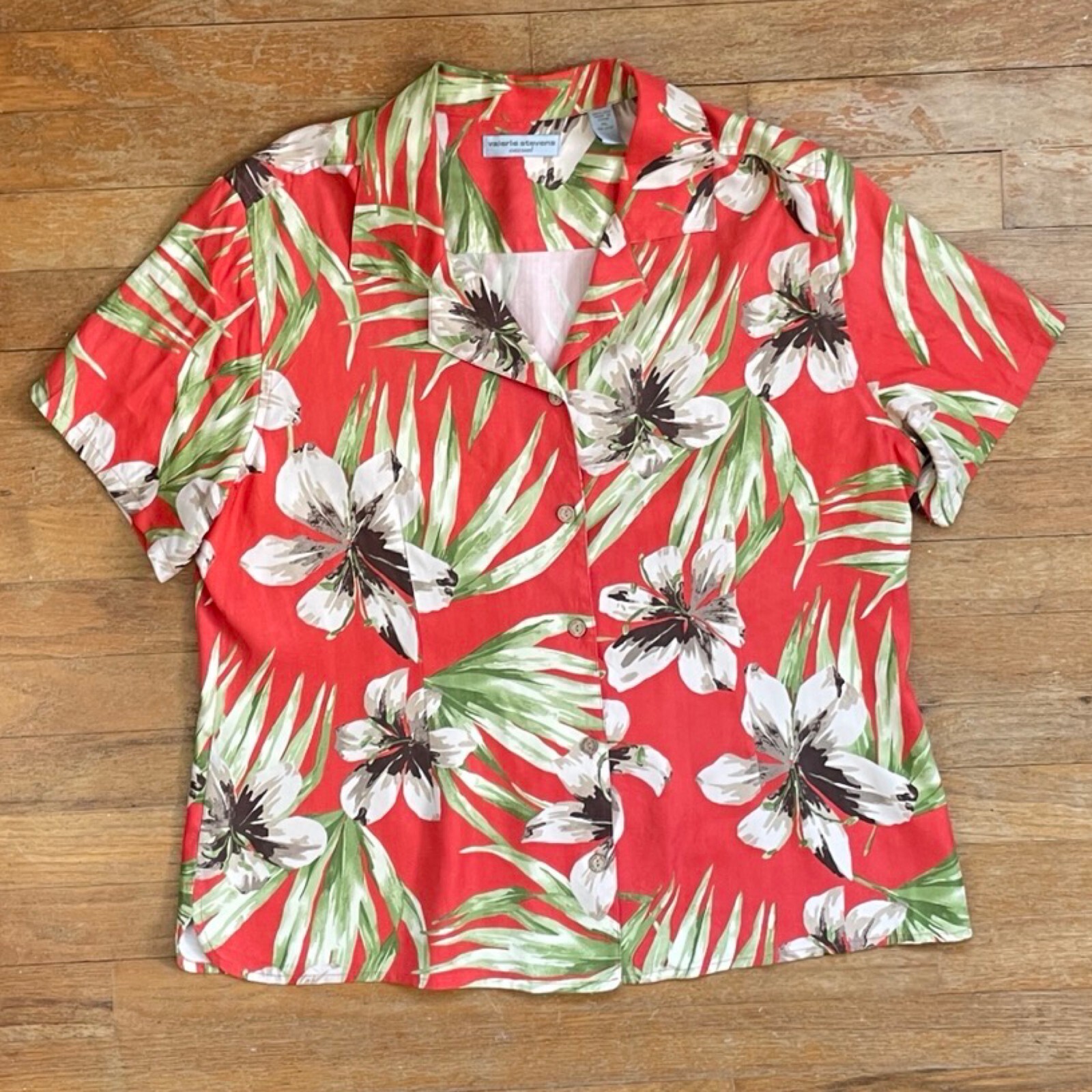 Vintage Silk Hawaiian Shirt Size Large 1990s Coral Orange Herringbone