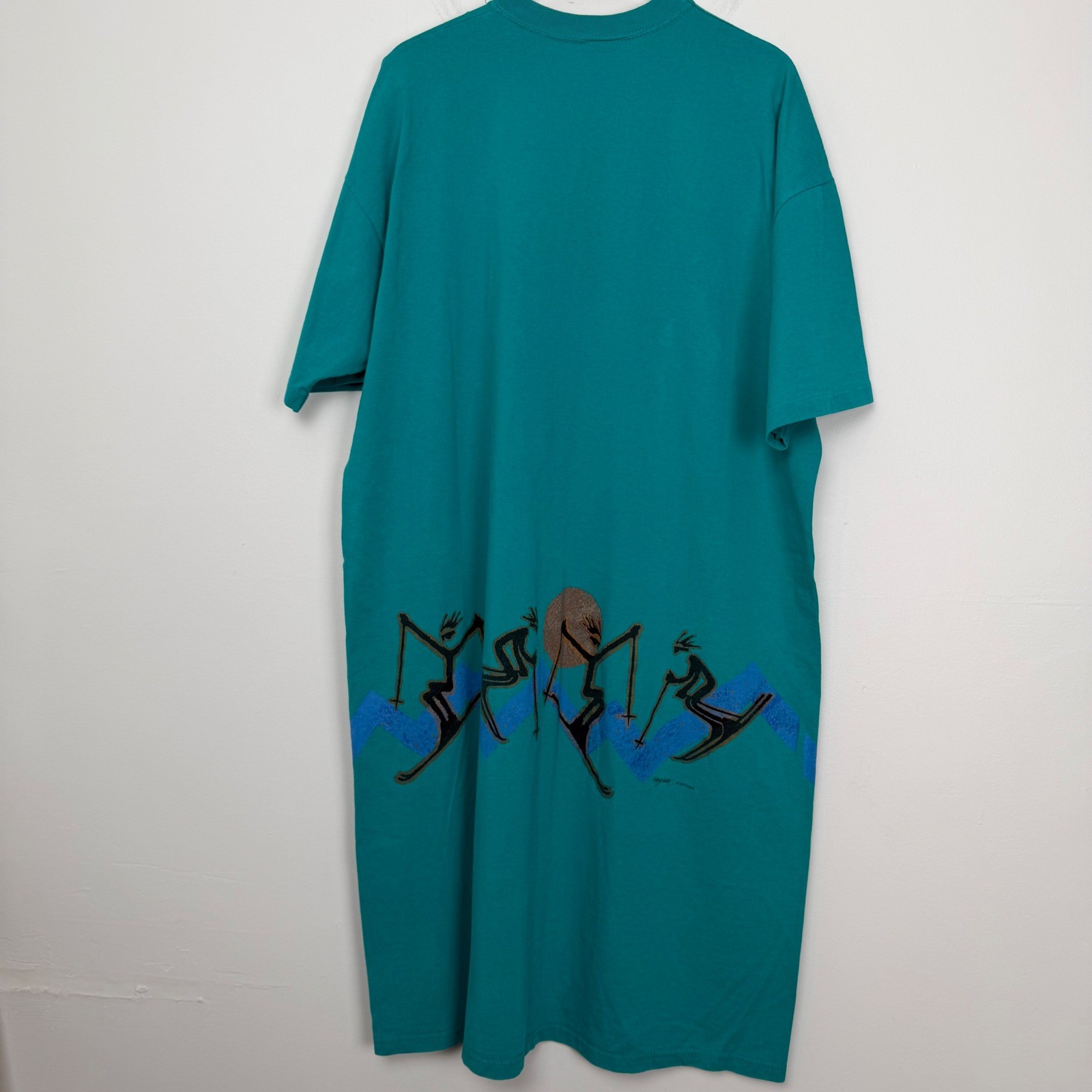 Vintage Jerzees Angel Fire New Mexico Skiing T-Shirt Dress Teal Nancy Halter OS